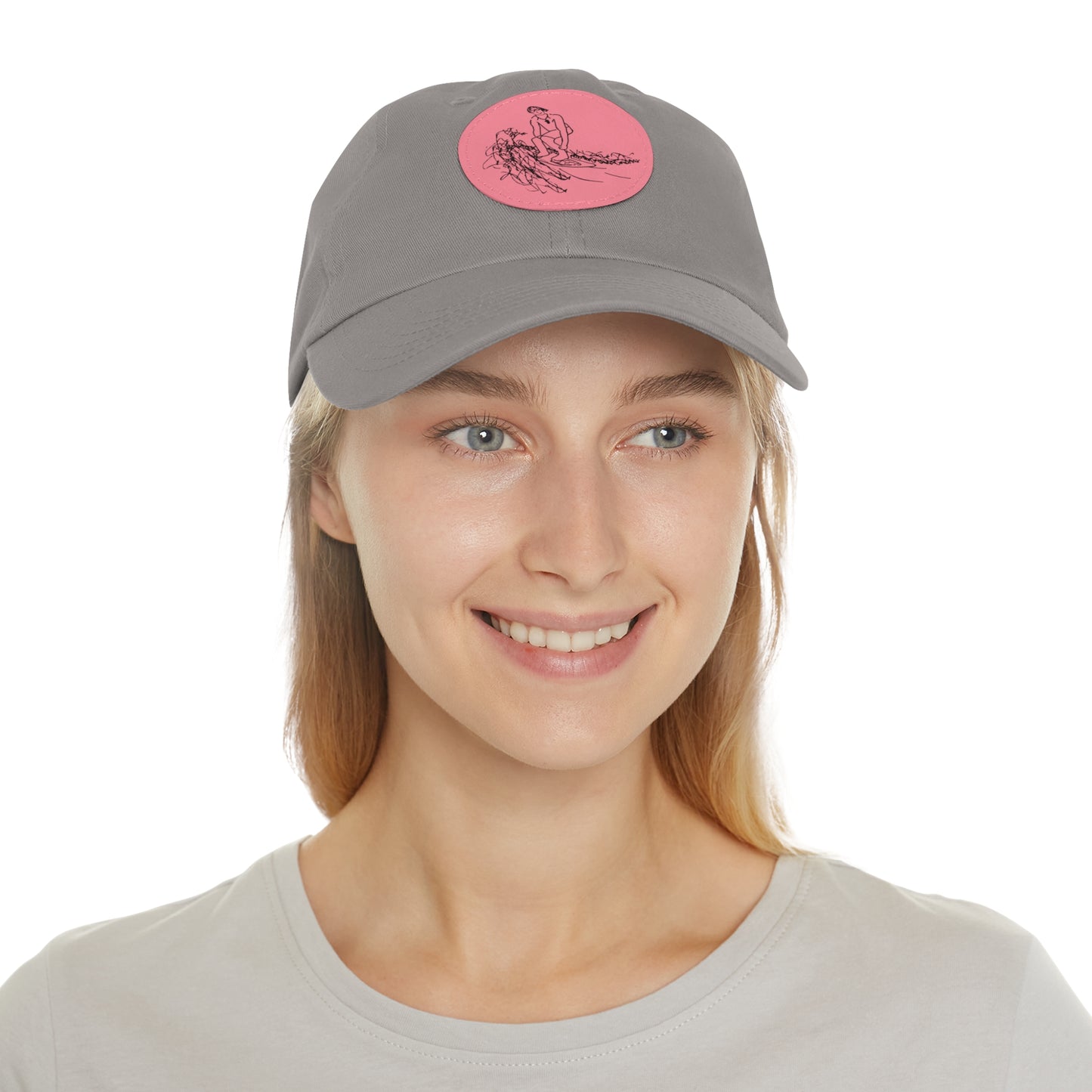 Embroidered Hat With Leather Patch - Surf Sketch