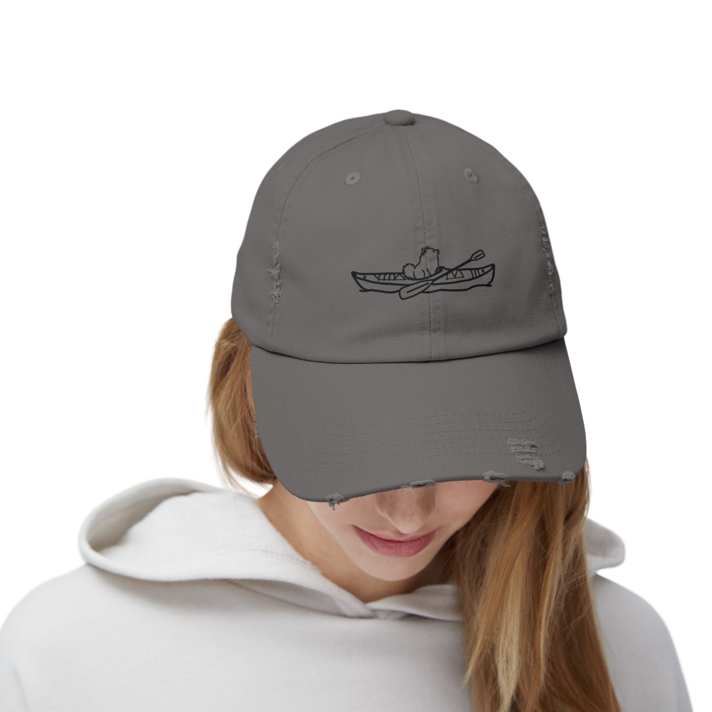 Kayak Dog Pomeranian Unisex Distressed Cap