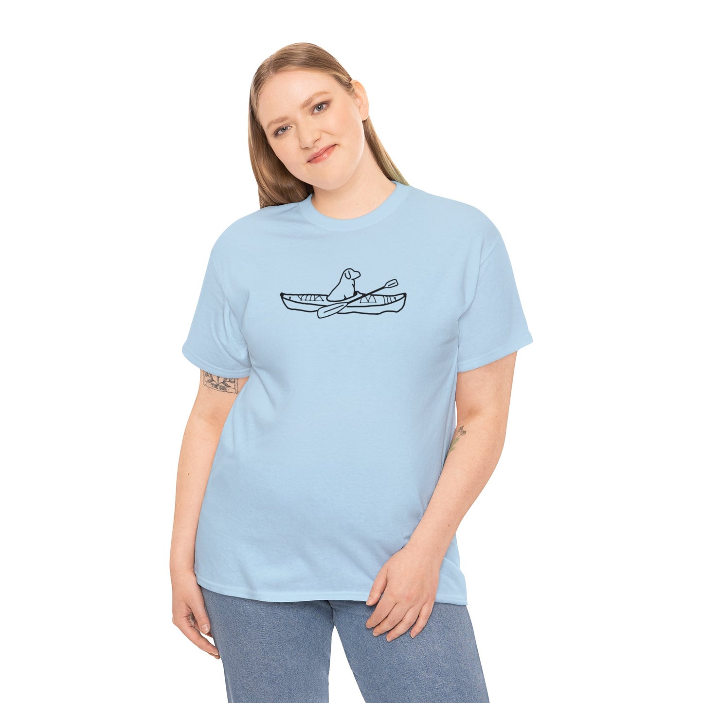 Unisex Heavy Tee Shirt - Kayak Dog
