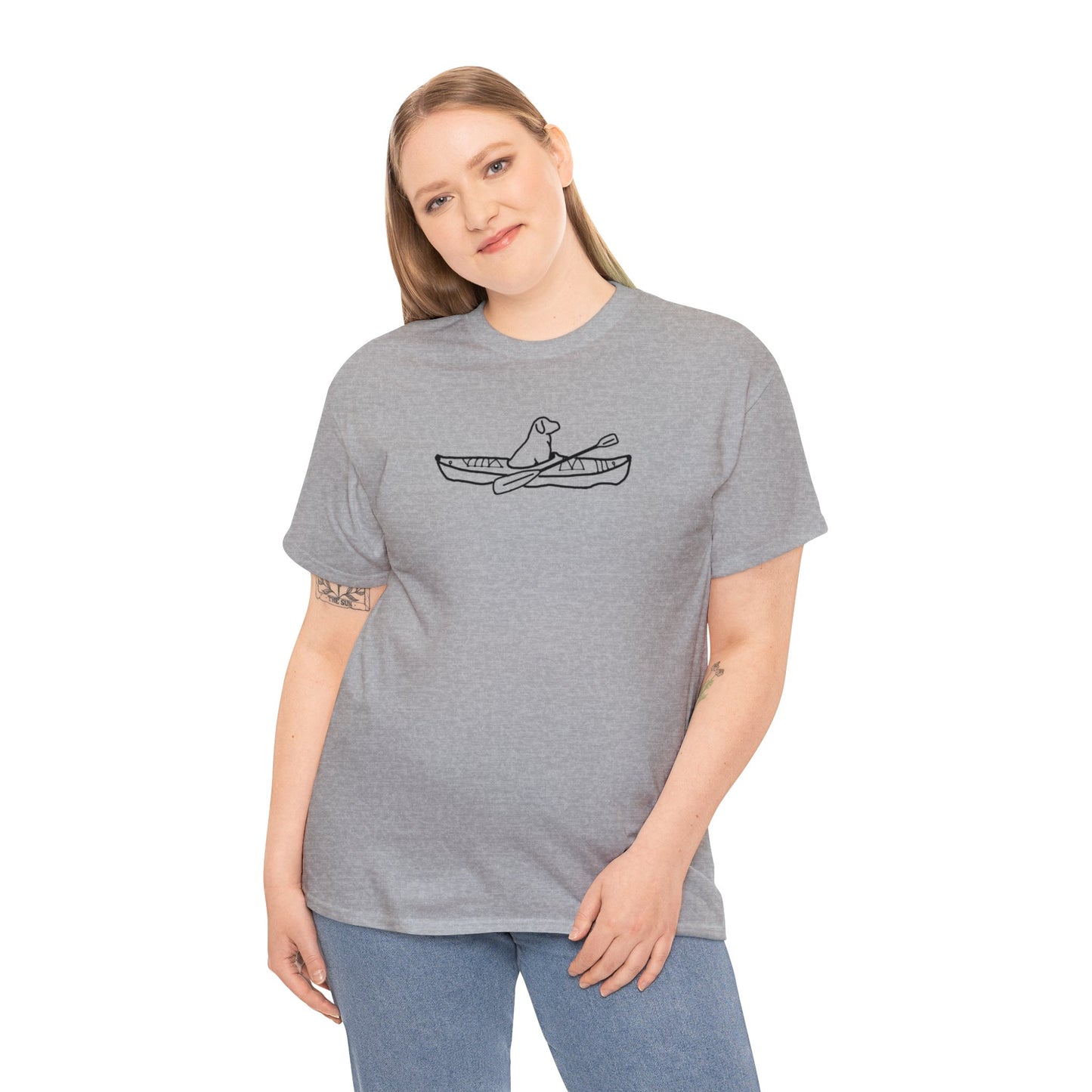 Unisex Heavy Tee Shirt - Kayak Dog