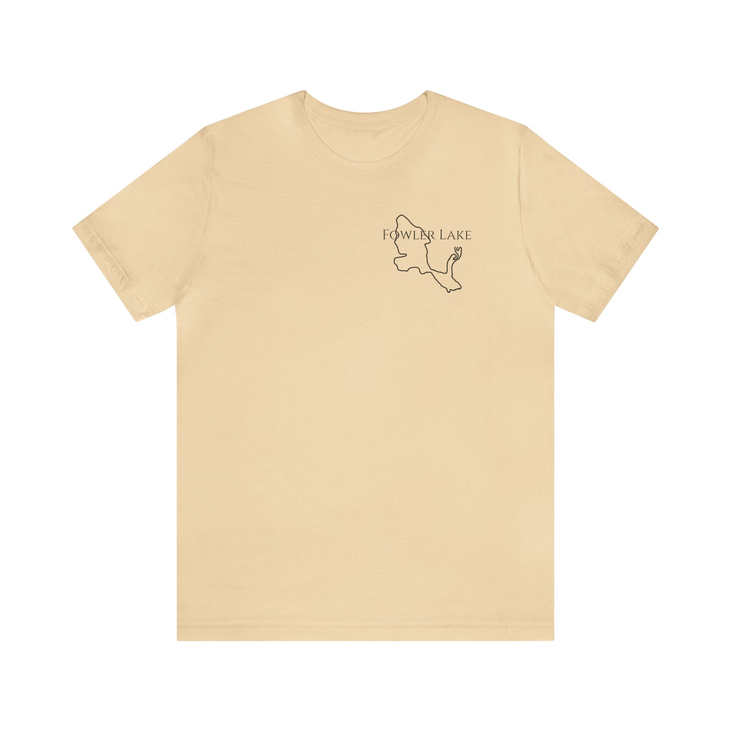 Fowler Lake front, Fishing with Blue Background - Bella & Canvas Unisex Short Sleeve Tee