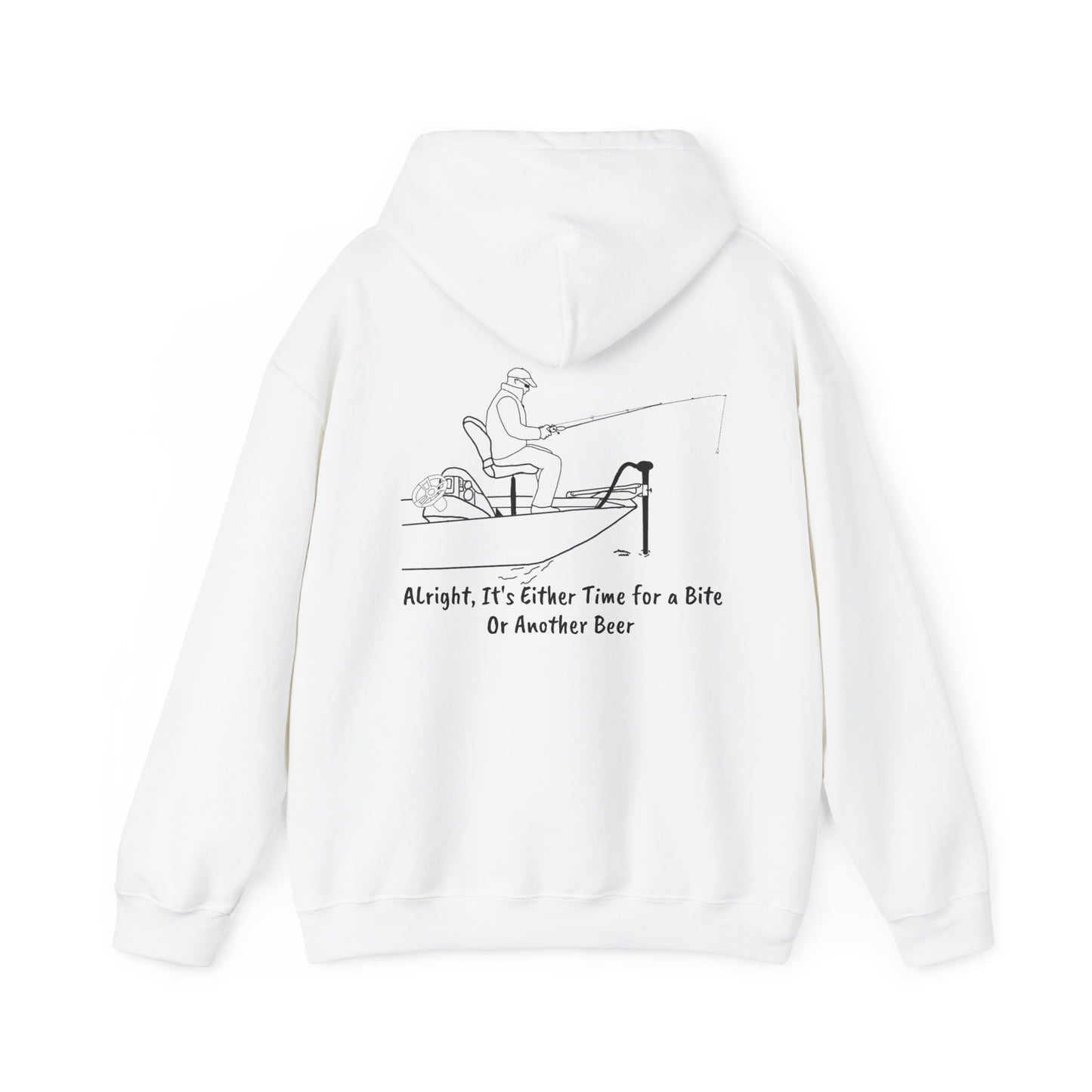 Unisex Heavy Blend Hooded Sweatshirt (Trolling Motor Fishing, Bite or Beer Design)