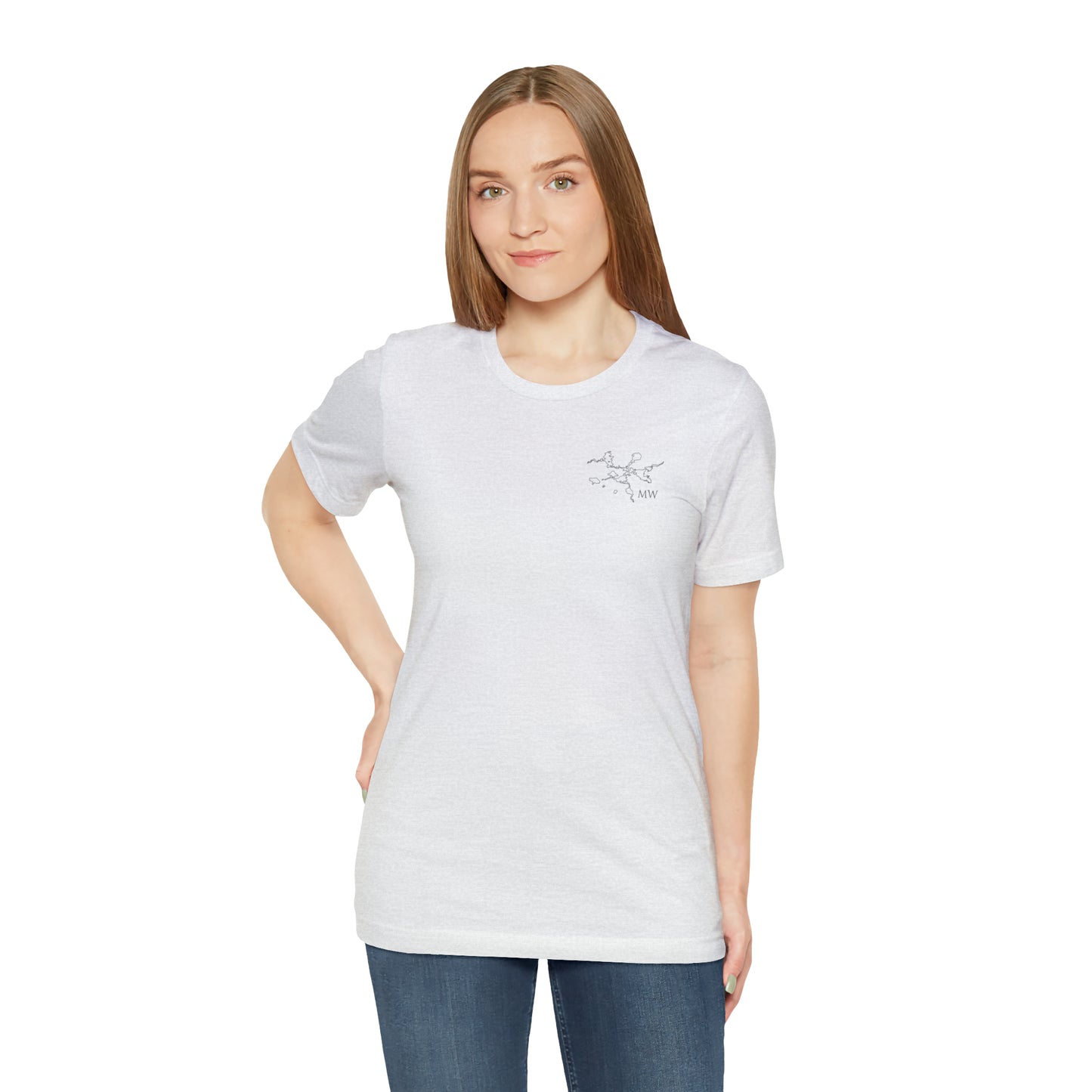 Paddle Board Female Back - Manitowish Waters Unisex Lightweight Short Sleeve Tee
