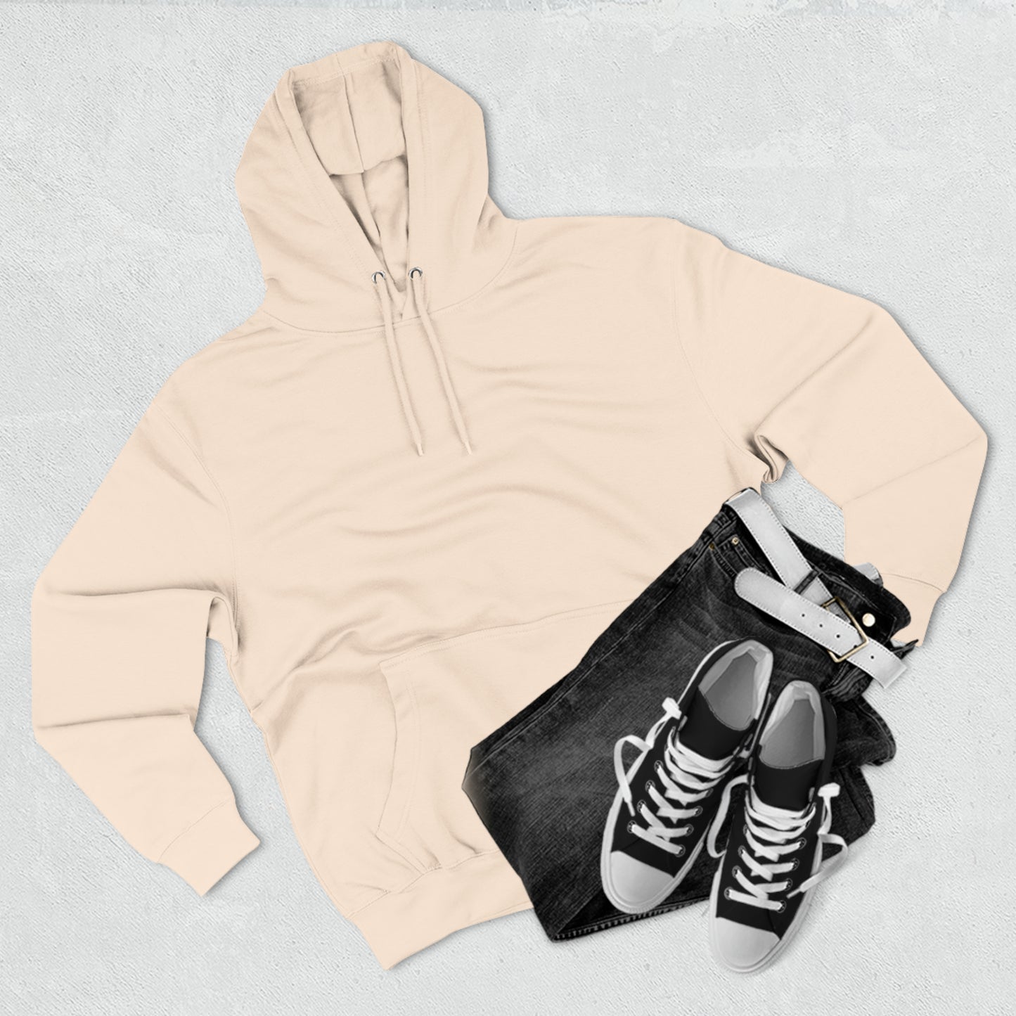 Pike mockup EVEN BOLDER lane seven Three-Panel Fleece Hoodie (grey, light beige, white, pale pink)