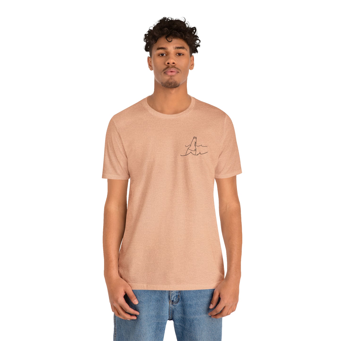 Lac LaBelle, Bottle Front & Surfing Sketch -Unisex Lightweight Short Sleeve Tee