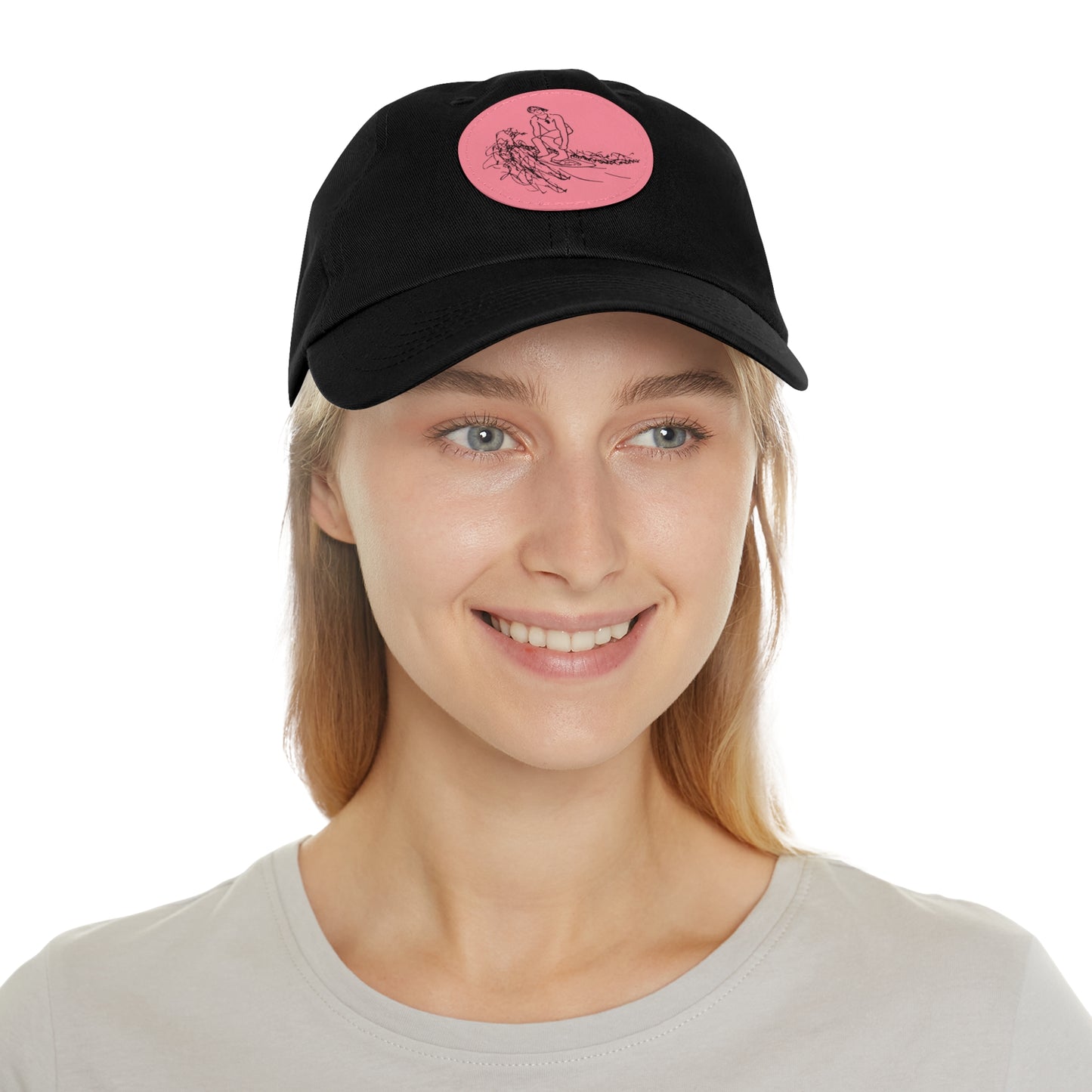 Embroidered Hat With Leather Patch - Surf Sketch
