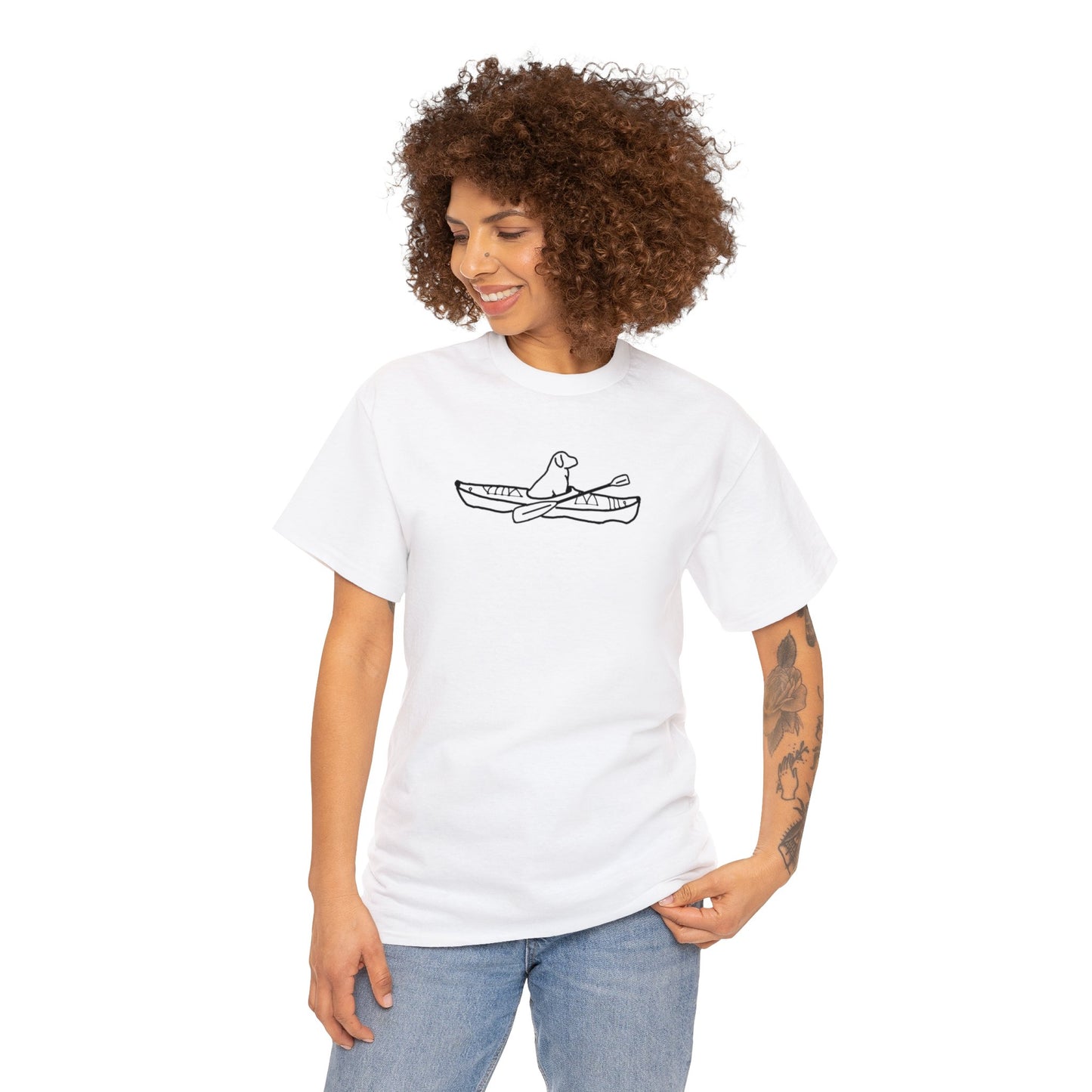 Unisex Heavy Tee Shirt - Kayak Dog