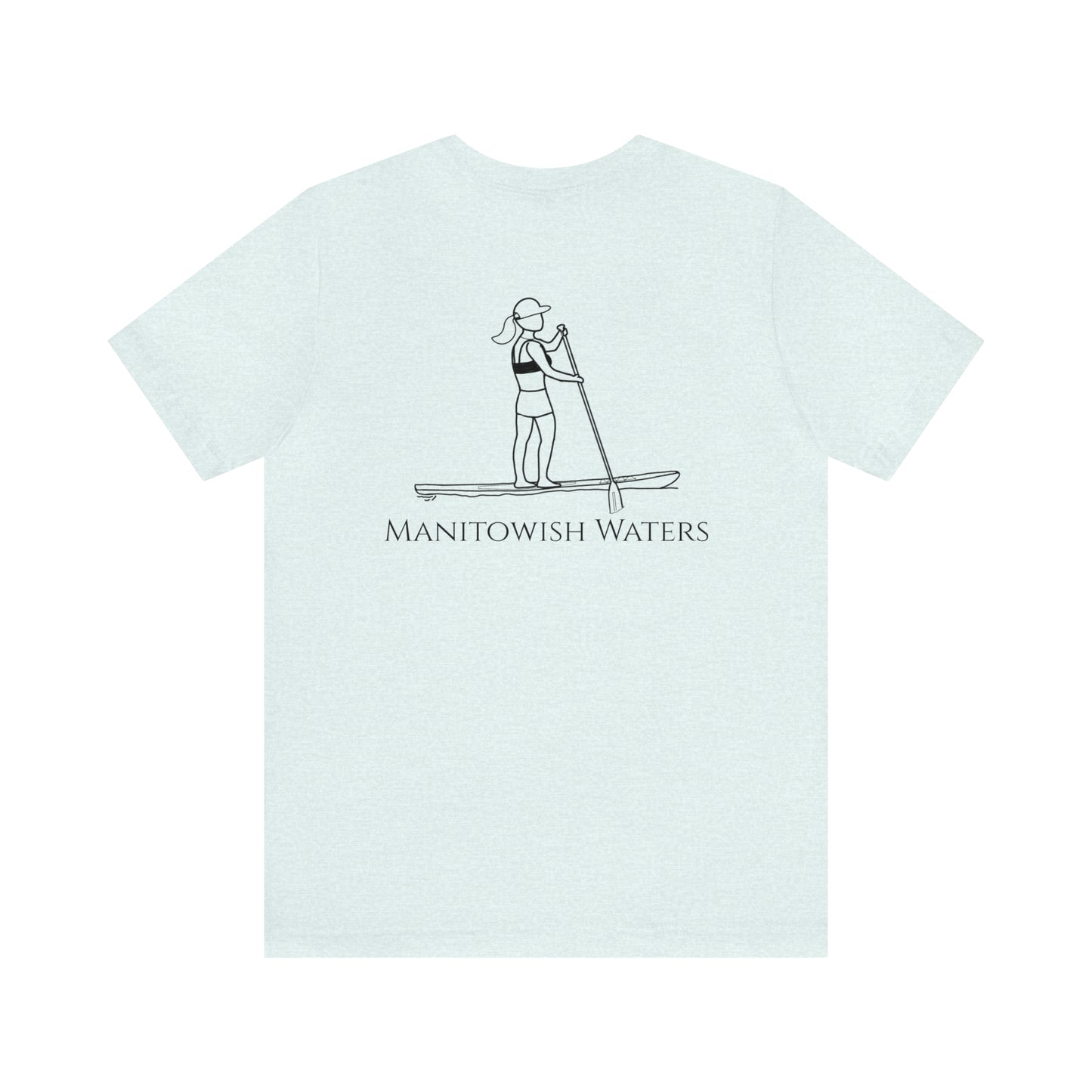 Paddle Board Female Back - Manitowish Waters Unisex Lightweight Short Sleeve Tee