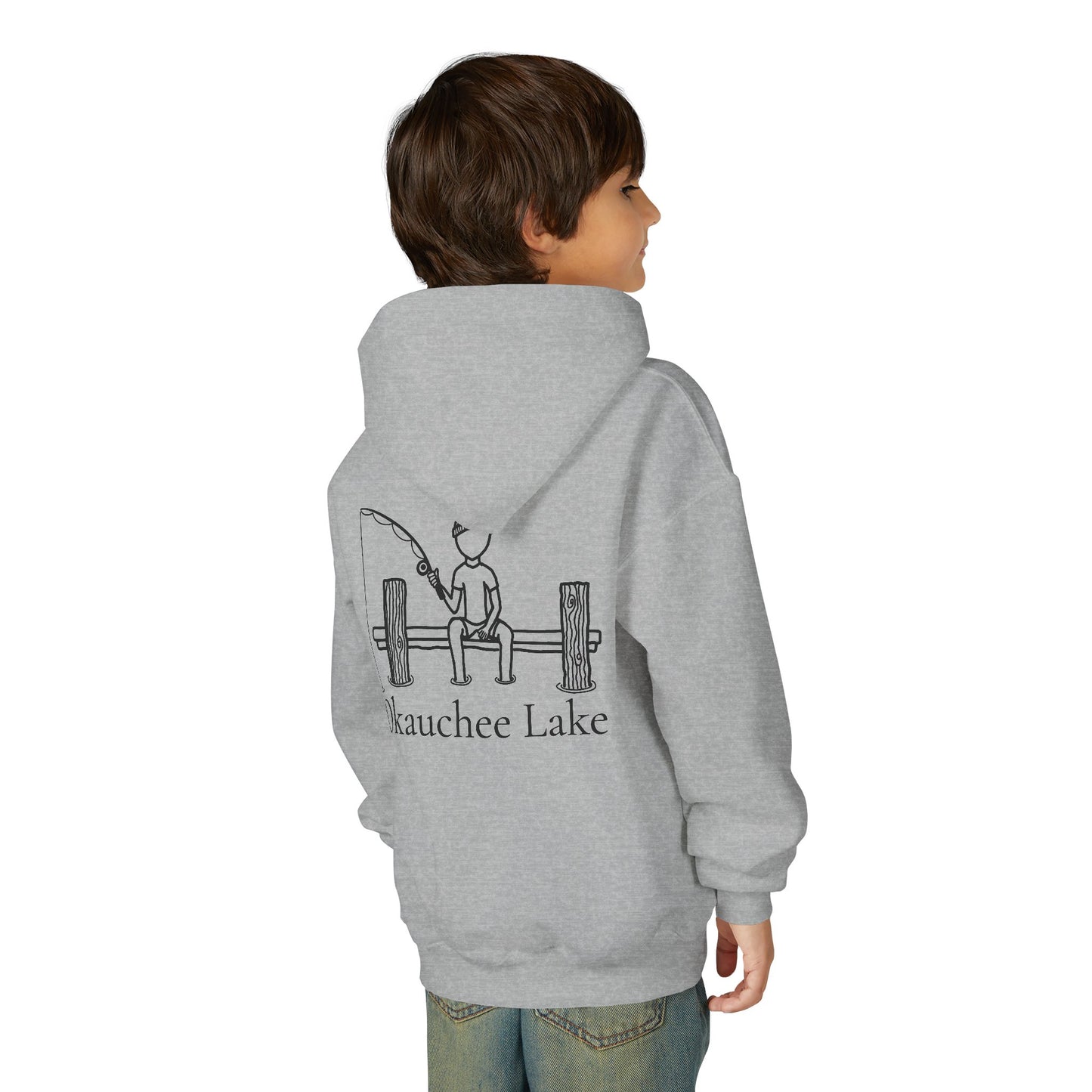 Fishing off Dock Okauchee Lake Youth Hoodie