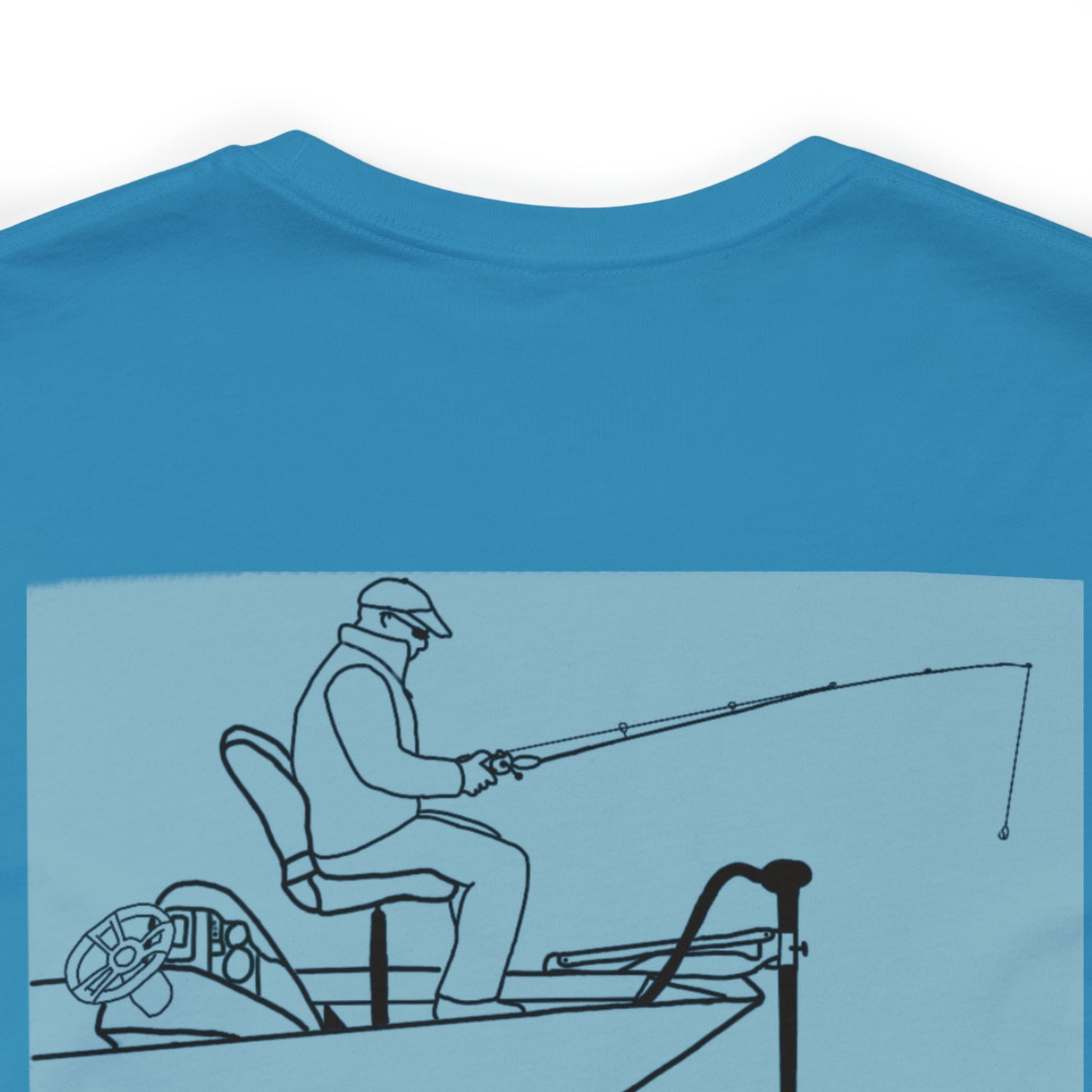 Fowler Lake front, Fishing with Blue Background - Bella & Canvas Unisex Short Sleeve Tee