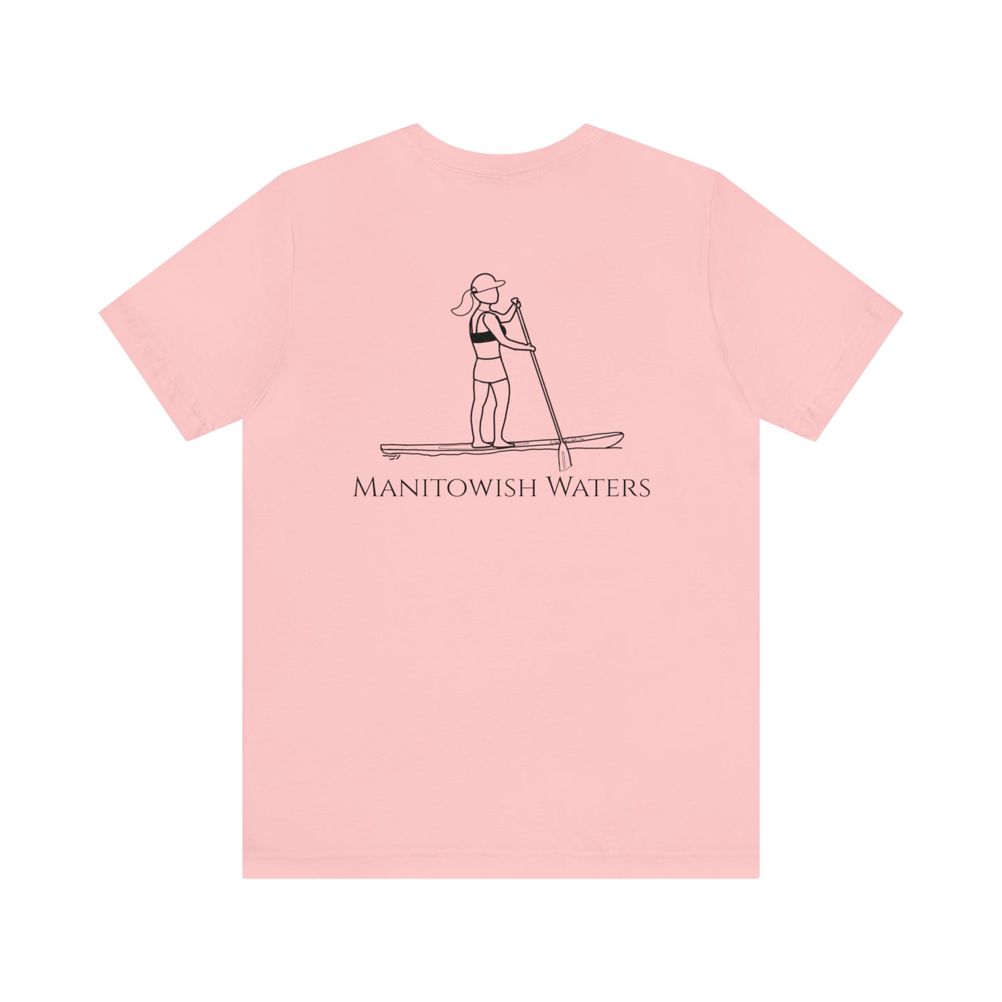 Paddle Board Female Back - Manitowish Waters Unisex Lightweight Short Sleeve Tee