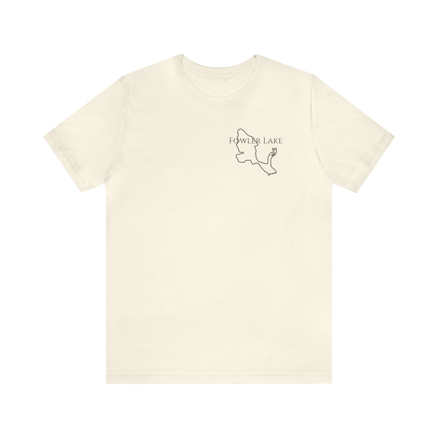 Fowler Lake front, Fishing with Blue Background - Bella & Canvas Unisex Short Sleeve Tee