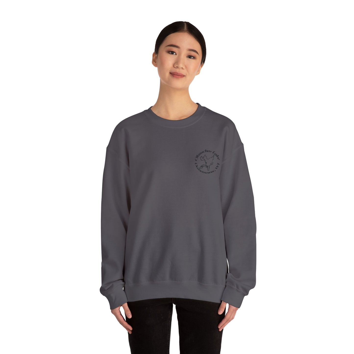 Okauchee Lake Embroidered Circle Text Oconomowoc WIUnisex Heavy Blend™ Crewneck Sweatshirt
