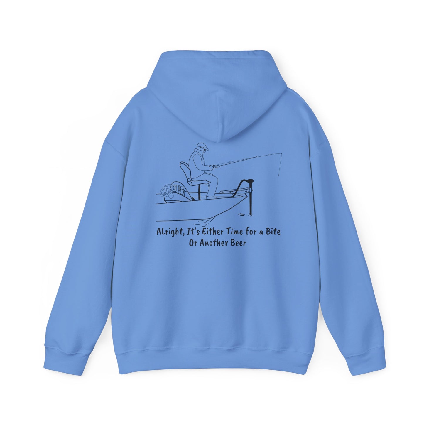 Unisex Heavy Blend Hooded Sweatshirt (Trolling Motor Fishing, Bite or Beer Design)