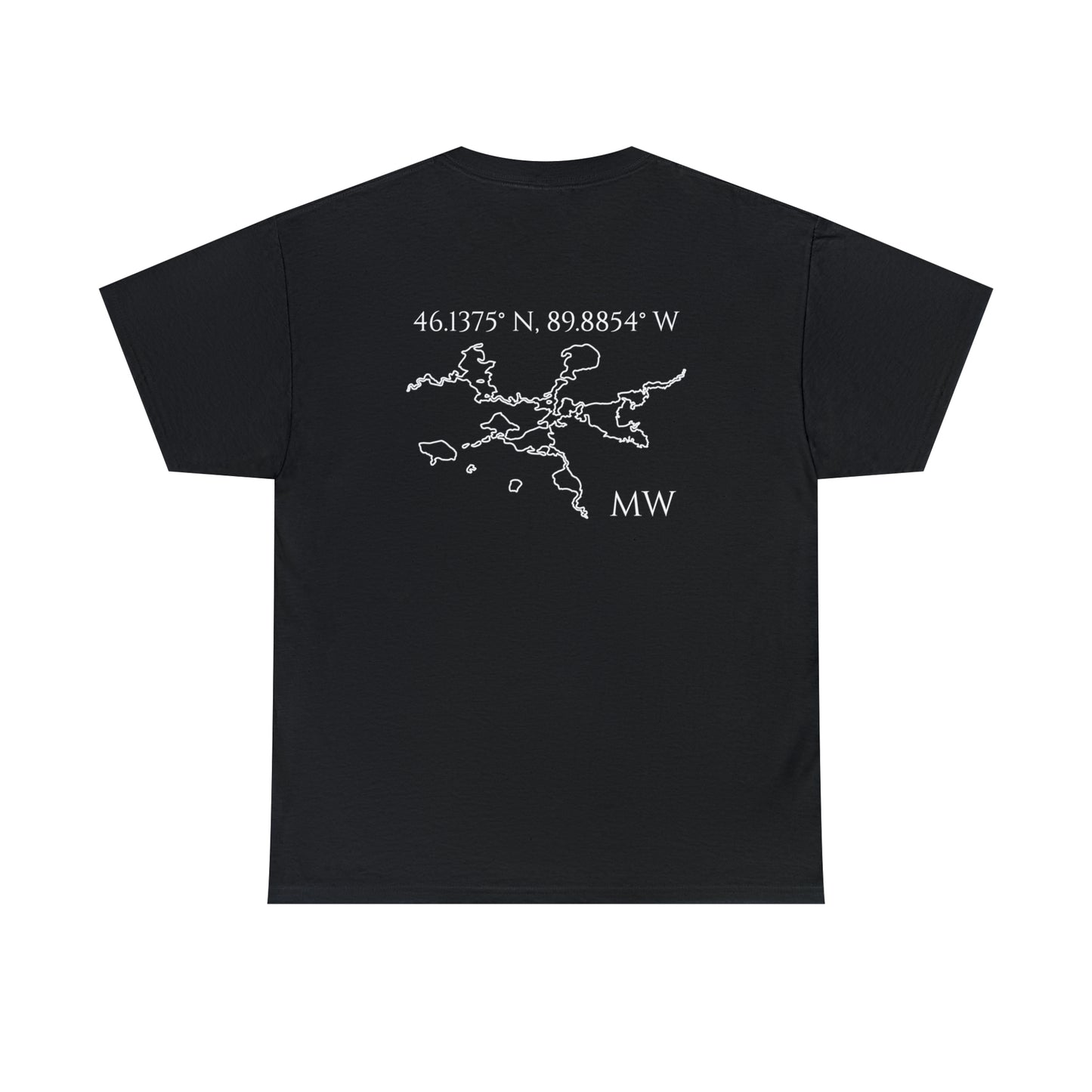 Manitowish Waters Sailboat Patch and Coordinates - Unisex Heavy Tee Shirt
