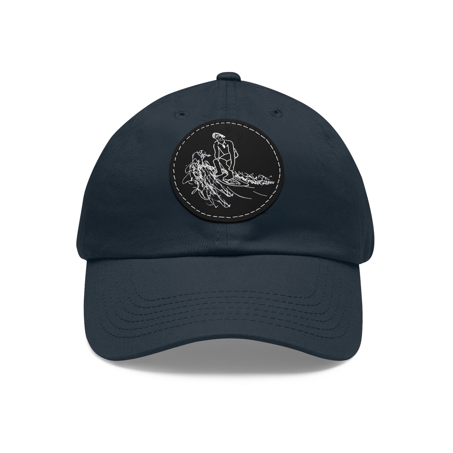 Embroidered Hat With Leather Patch - Surf Sketch
