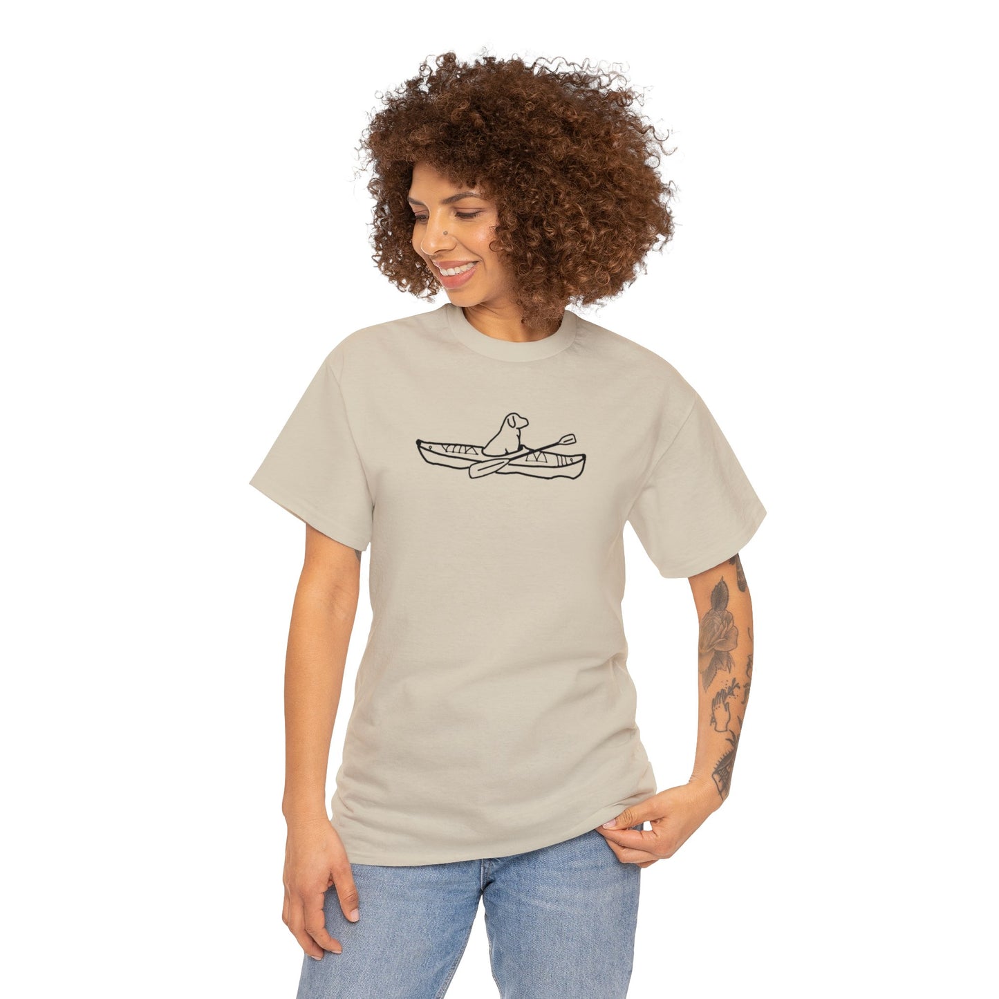 Unisex Heavy Tee Shirt - Kayak Dog