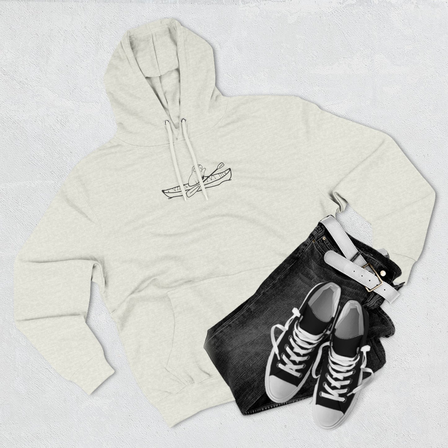 Kayak Dog - English Bulldog, Three-Panel Fleece Hoodie Unisex (LS)