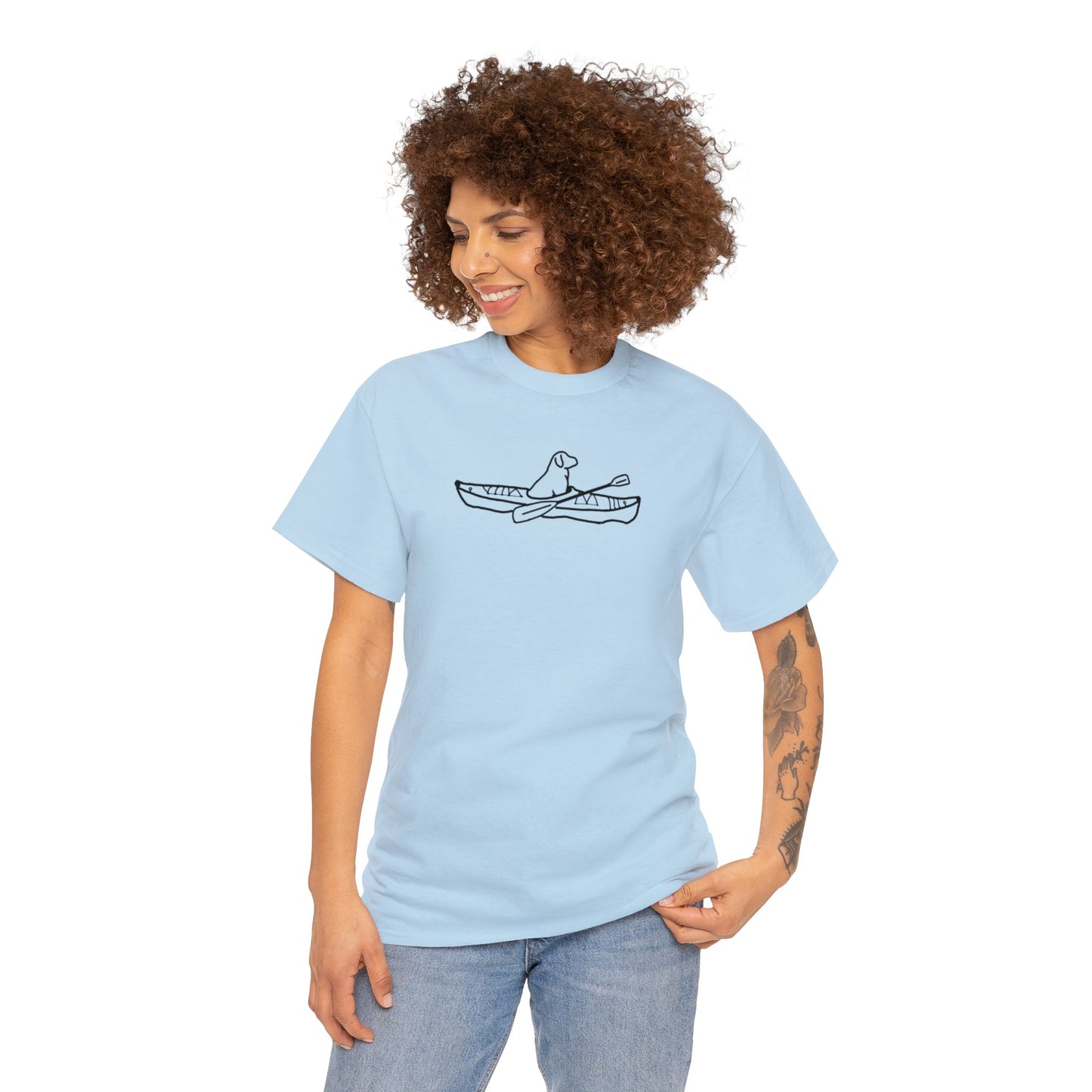 Unisex Heavy Tee Shirt - Kayak Dog