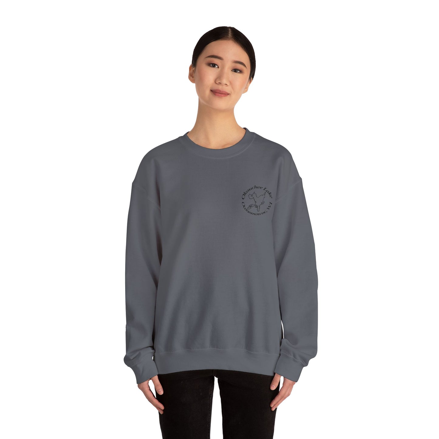 Okauchee Lake Embroidered Circle Text Oconomowoc WIUnisex Heavy Blend™ Crewneck Sweatshirt