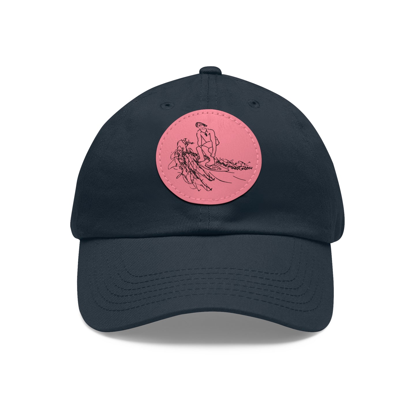 Embroidered Hat With Leather Patch - Surf Sketch
