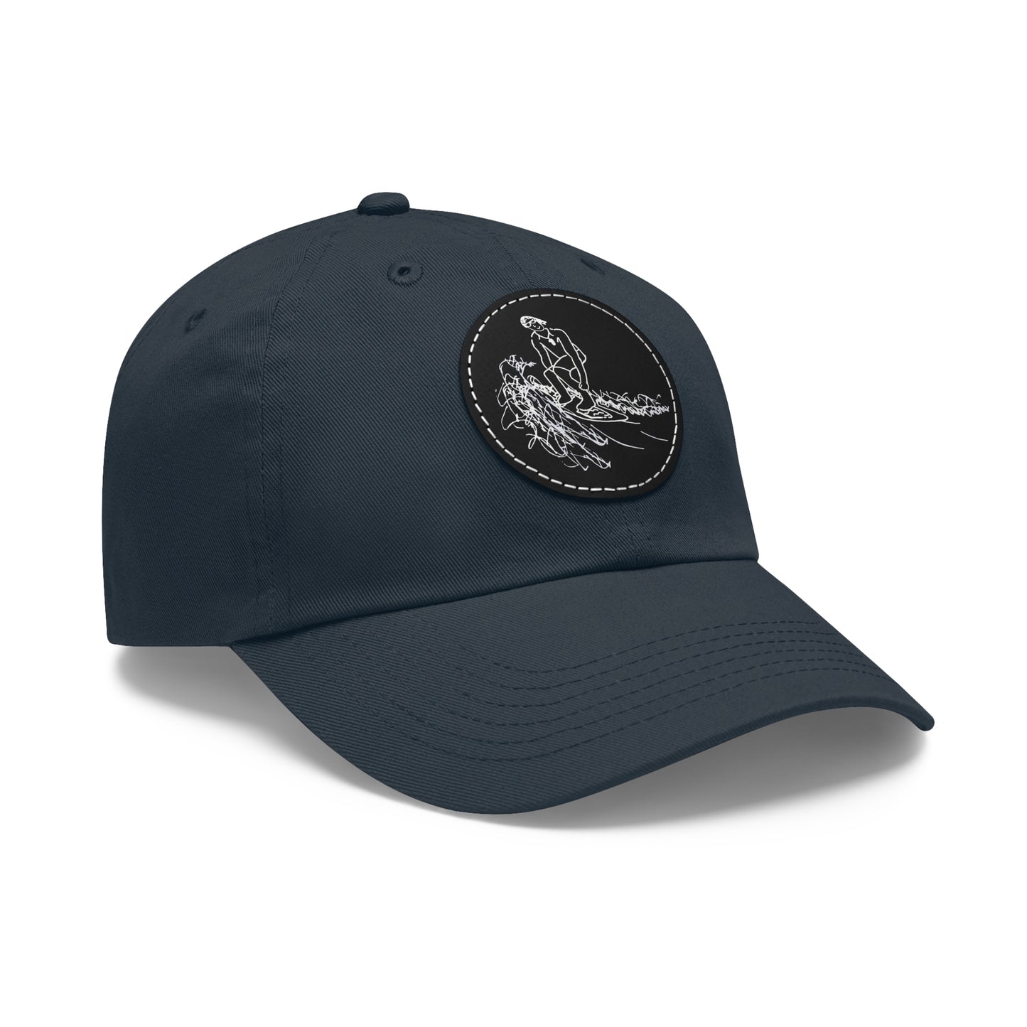 Embroidered Hat With Leather Patch - Surf Sketch