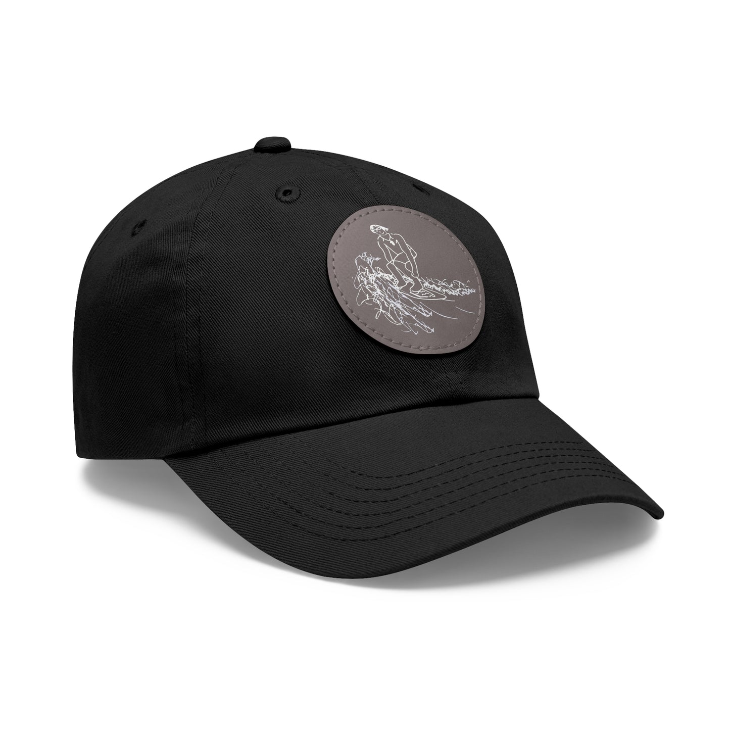 Embroidered Hat With Leather Patch - Surf Sketch