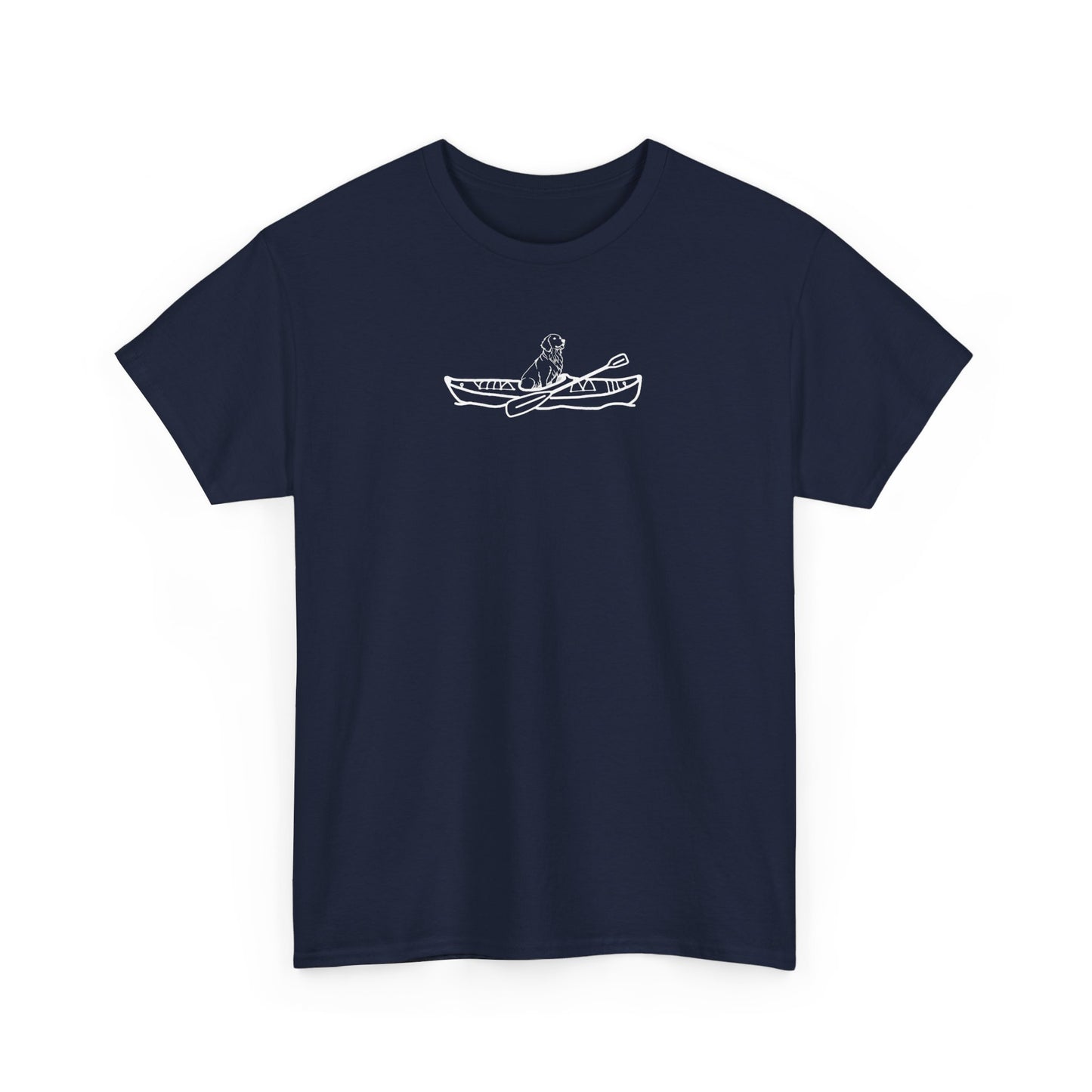 Unisex Heavy Cotton Tee (Kayak Dog Golden Retriever Design)