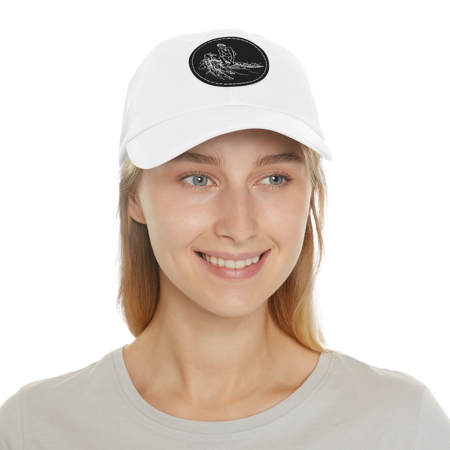 Embroidered Hat With Leather Patch - Surf Sketch