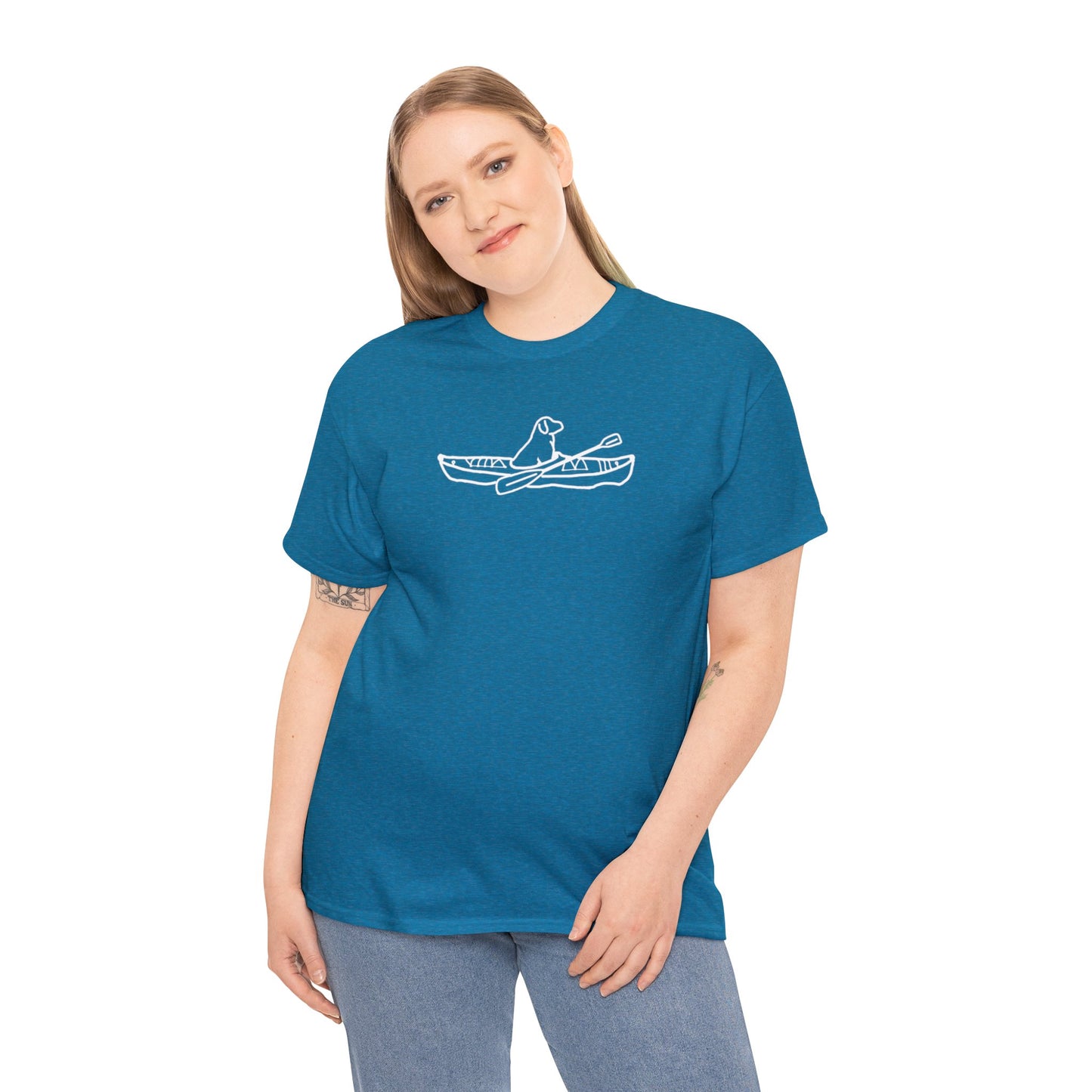 Unisex Heavy Tee Shirt - Kayak Dog