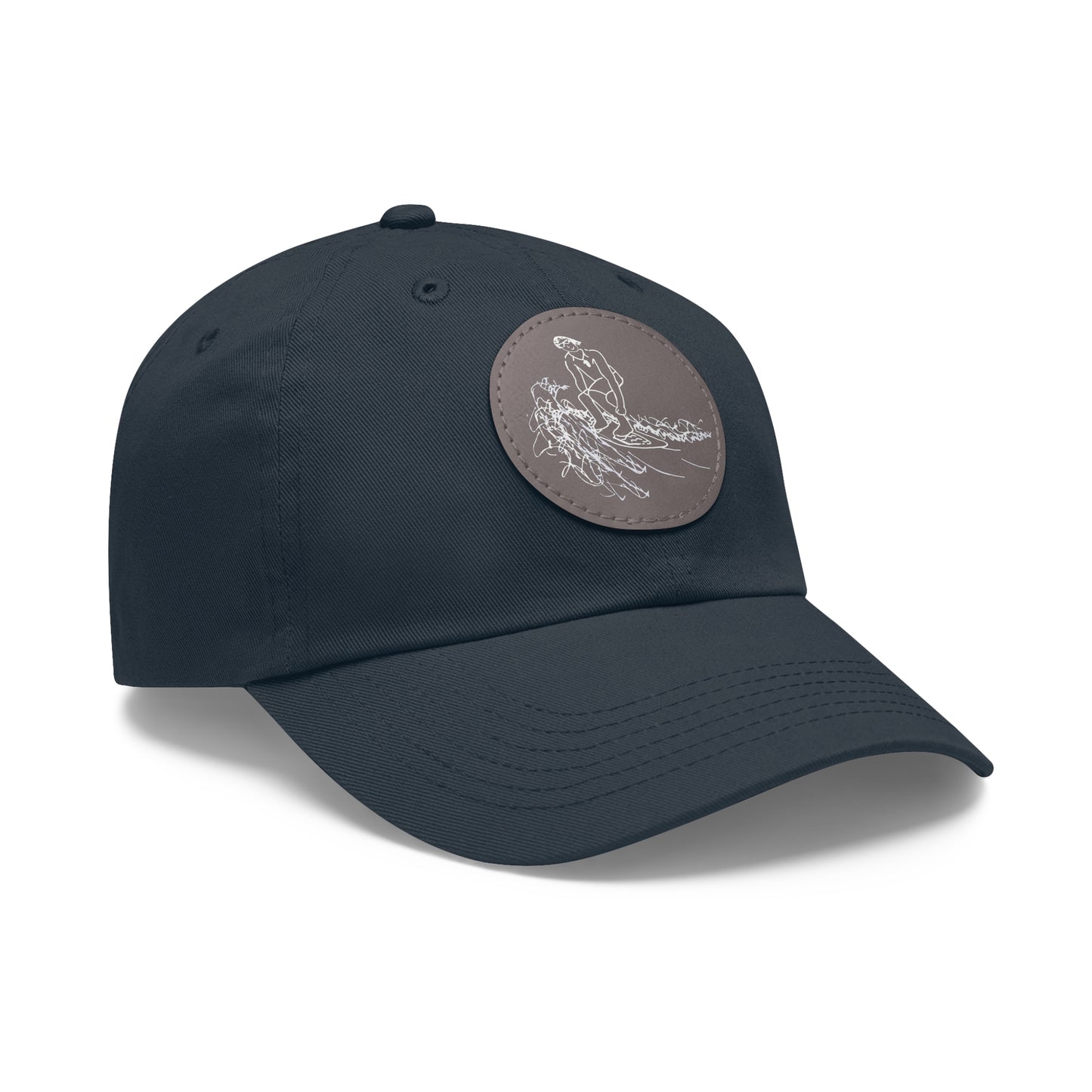 Embroidered Hat With Leather Patch - Surf Sketch