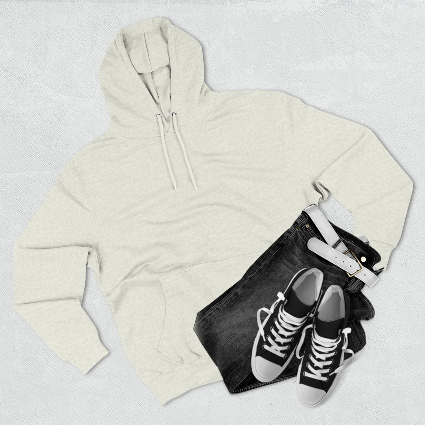 Pike mockup EVEN BOLDER lane seven Three-Panel Fleece Hoodie (grey, light beige, white, pale pink)