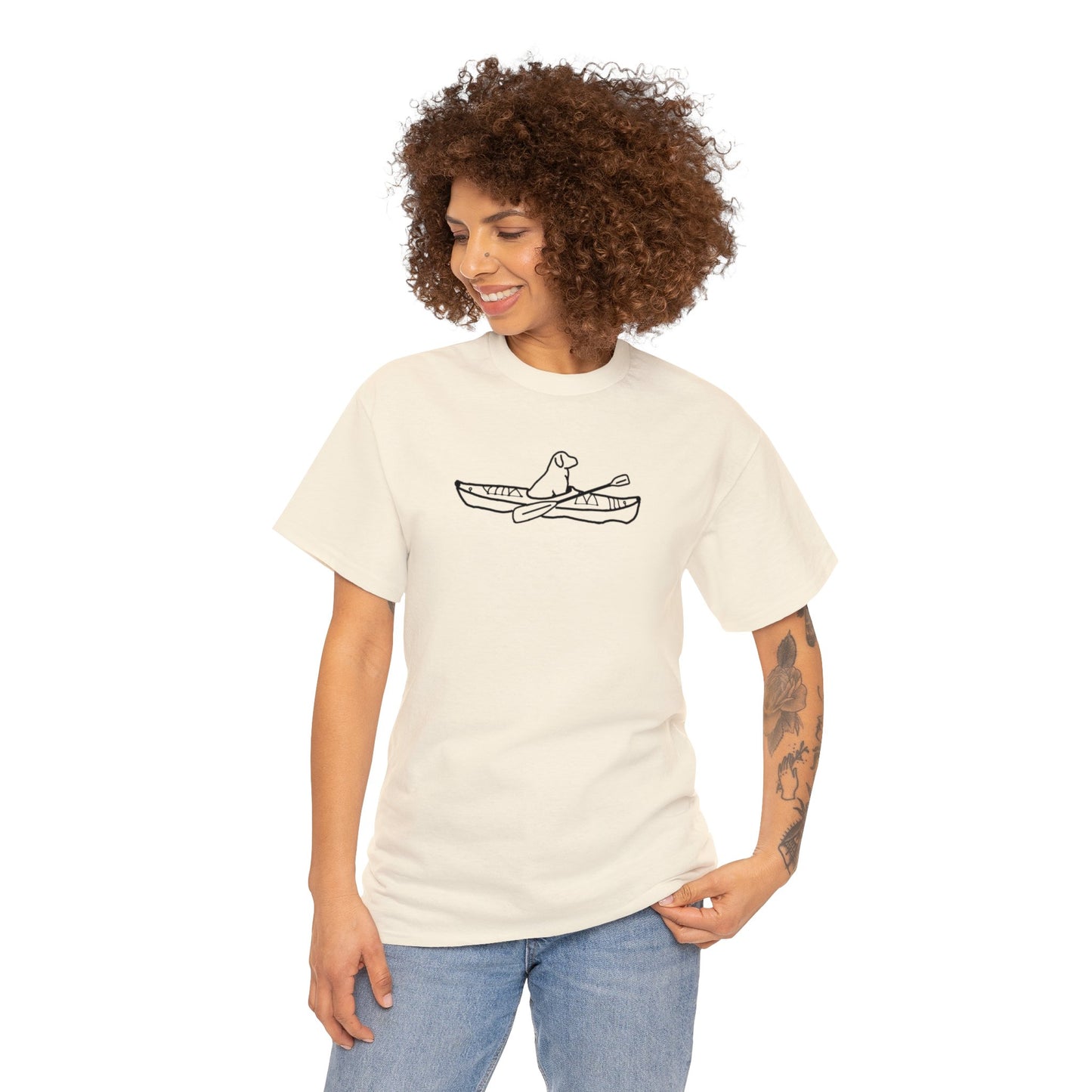 Unisex Heavy Tee Shirt - Kayak Dog