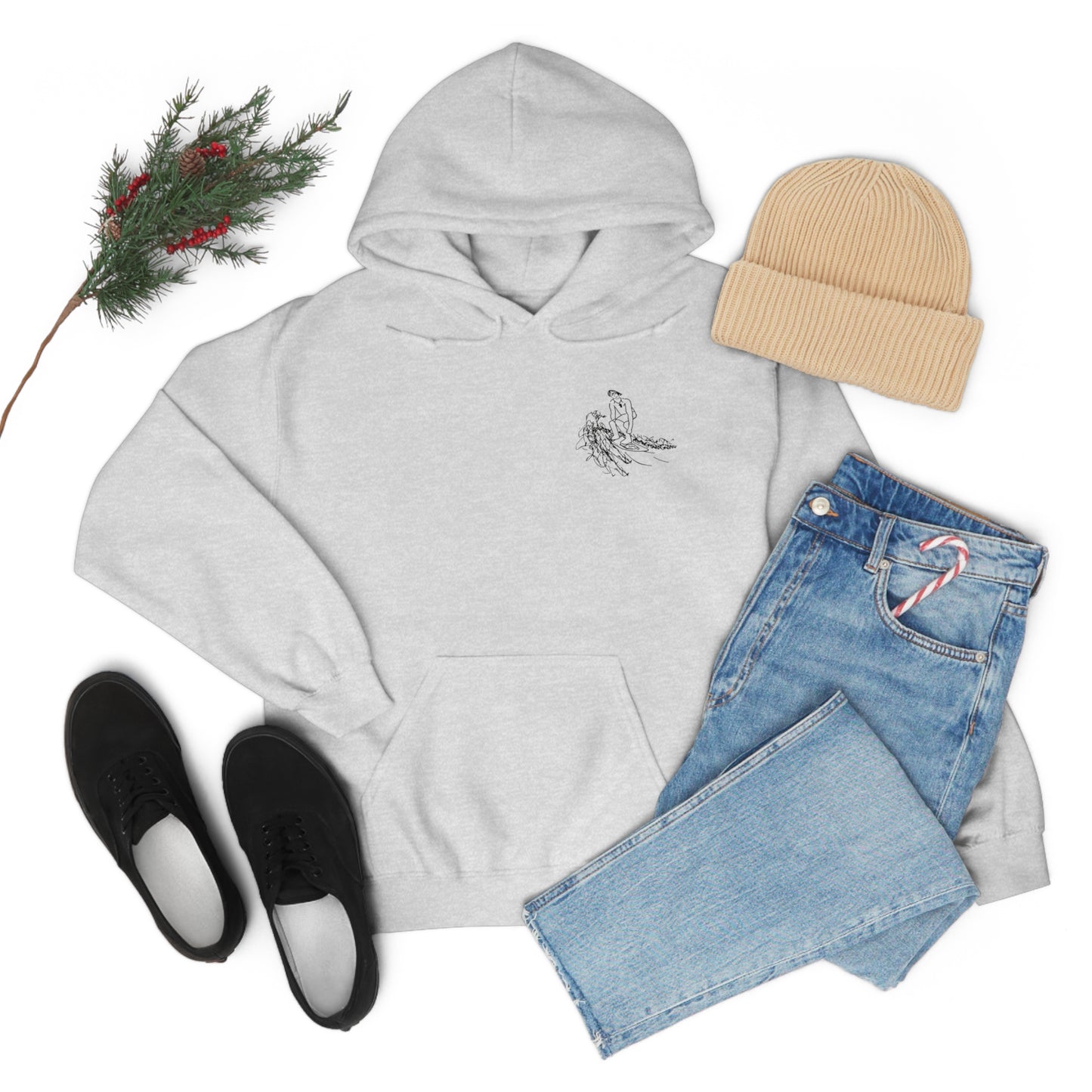 Surf Sketch Patch, Malibu Wakesetter - Lac LaBelle Unisex Heavyweight Hooded Sweatshirt