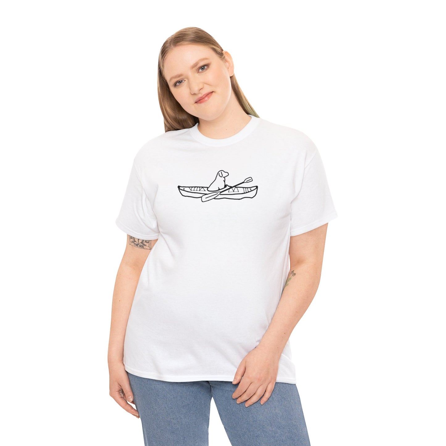 Unisex Heavy Tee Shirt - Kayak Dog