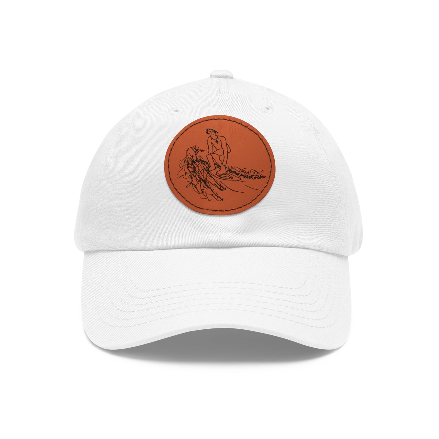 Embroidered Hat With Leather Patch - Surf Sketch