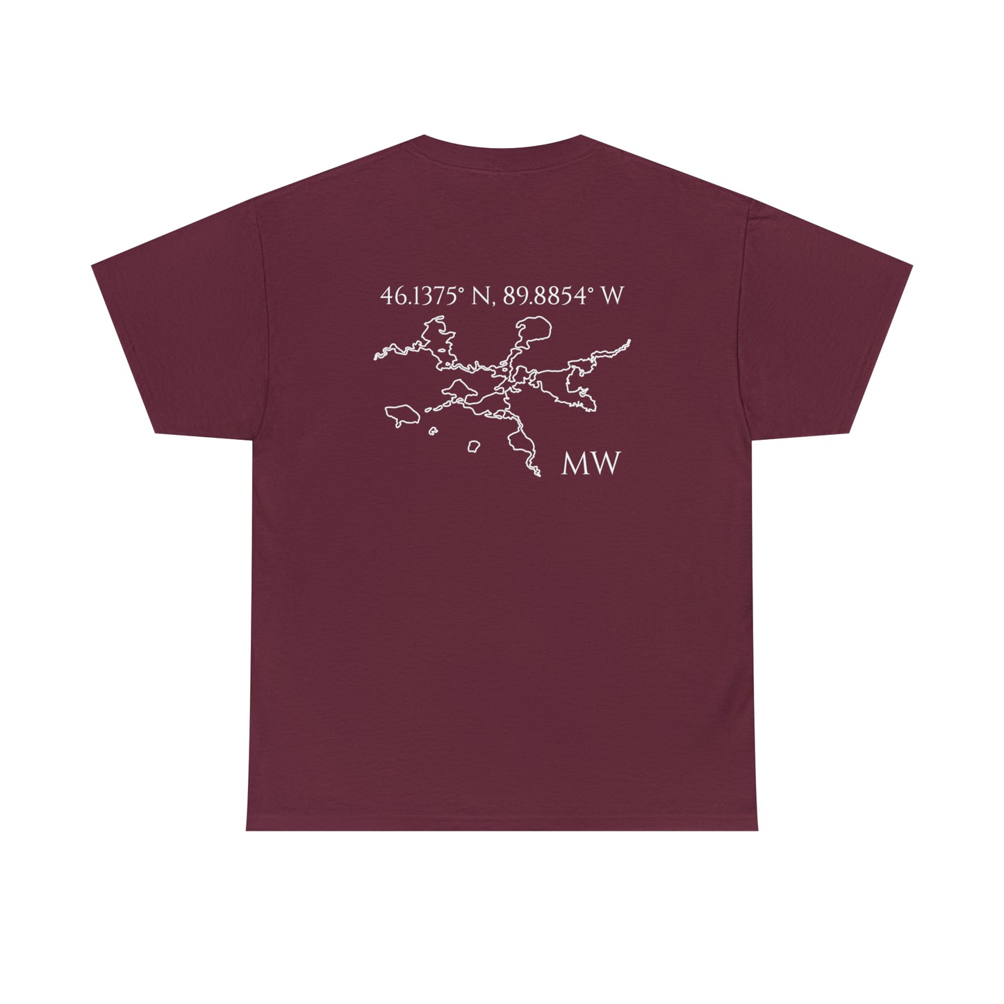 Manitowish Waters Sailboat Patch and Coordinates - Unisex Heavy Tee Shirt