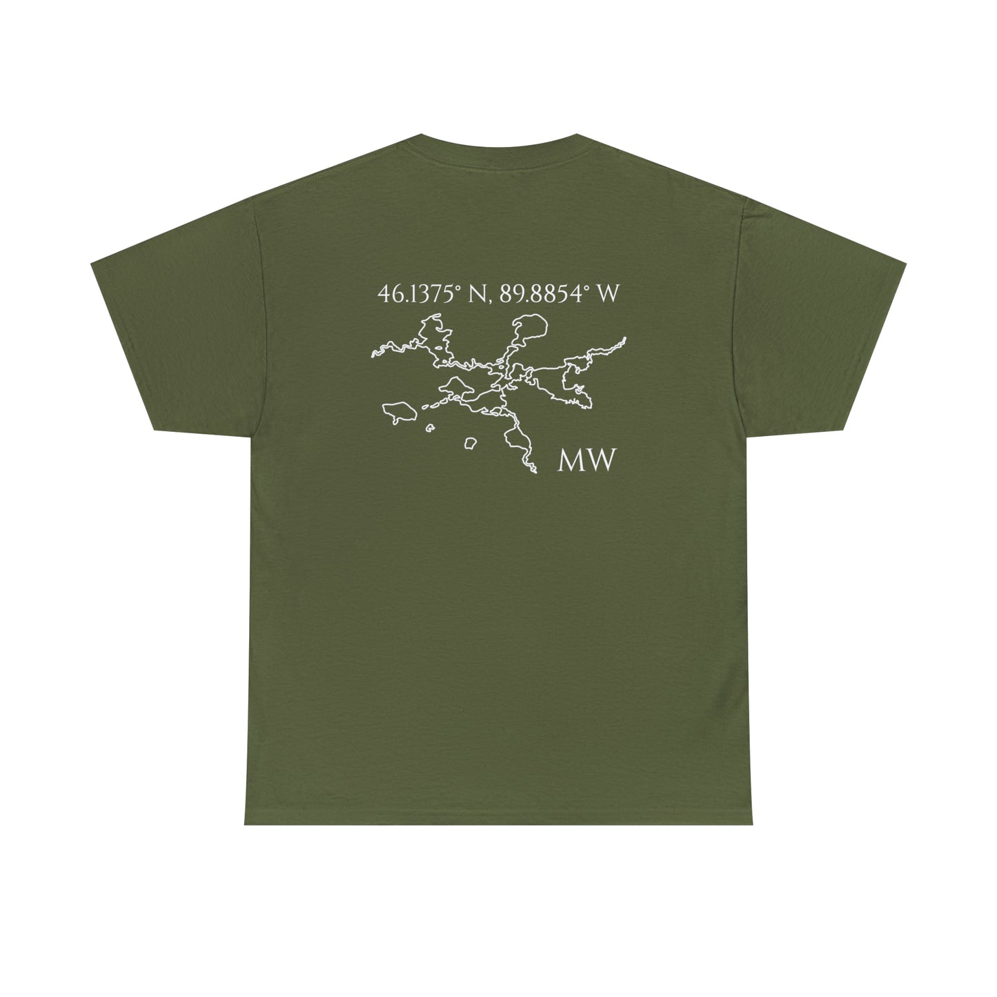 Manitowish Waters Sailboat Patch and Coordinates - Unisex Heavy Tee Shirt