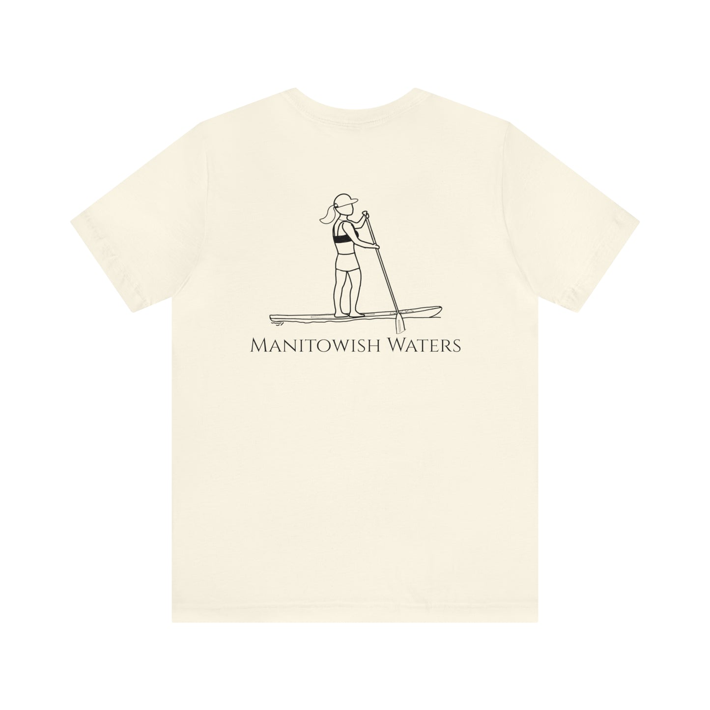 Paddle Board Female Back - Manitowish Waters Unisex Lightweight Short Sleeve Tee