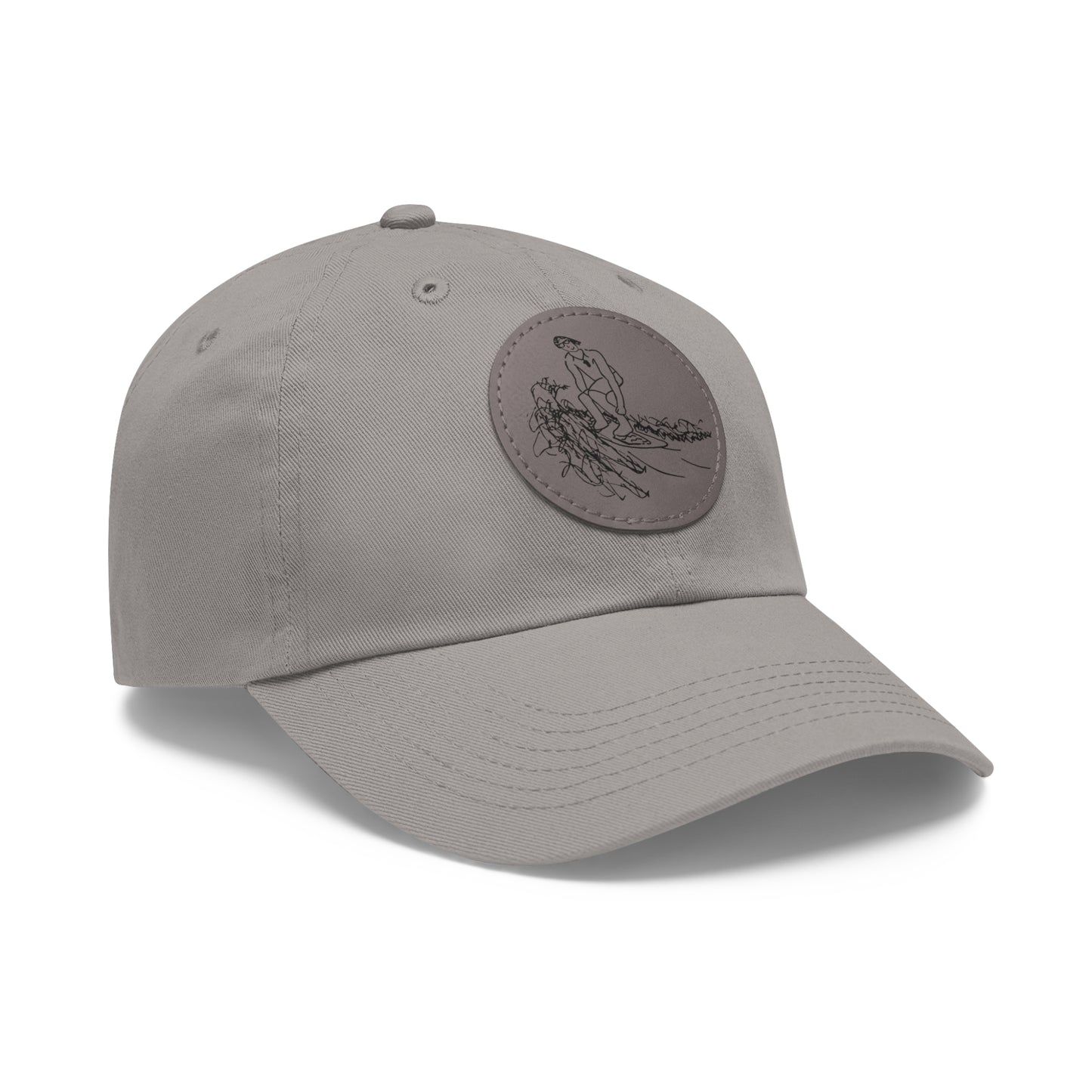 Embroidered Hat With Leather Patch - Surf Sketch