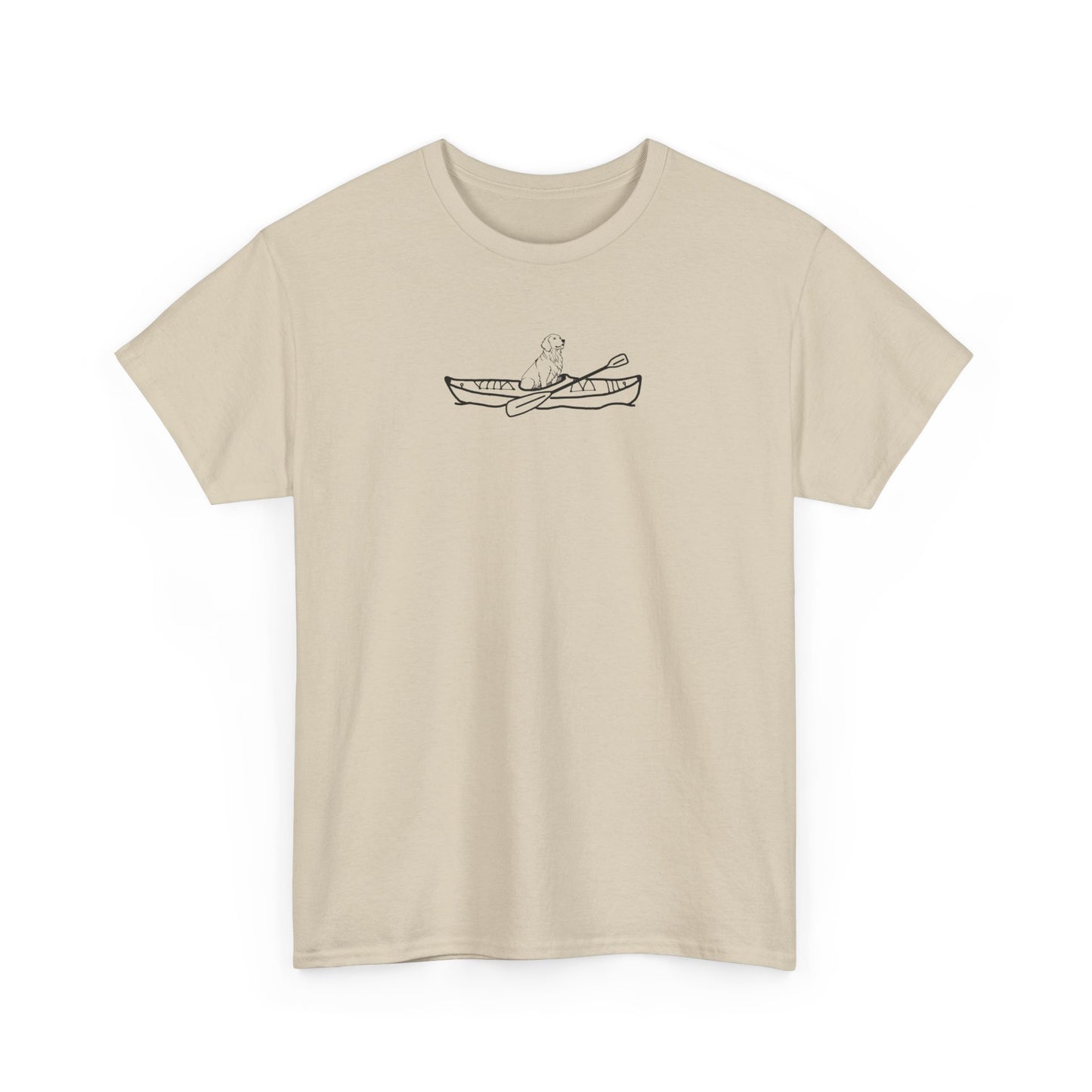 Unisex Heavy Cotton Tee (Kayak Dog Golden Retriever Design)