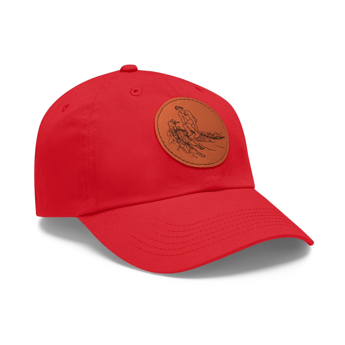 Embroidered Hat With Leather Patch - Surf Sketch