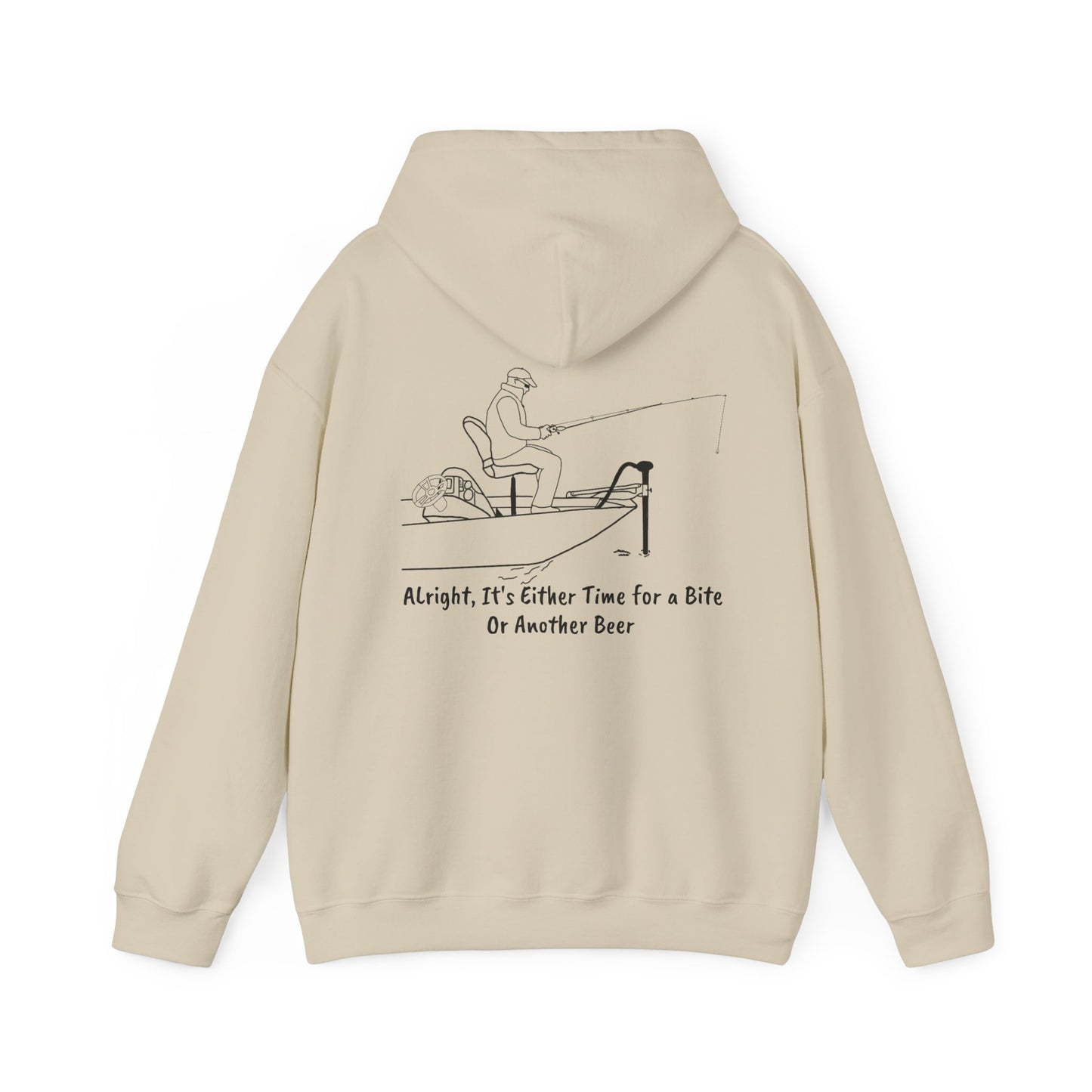Unisex Heavy Blend Hooded Sweatshirt (Trolling Motor Fishing, Bite or Beer Design)