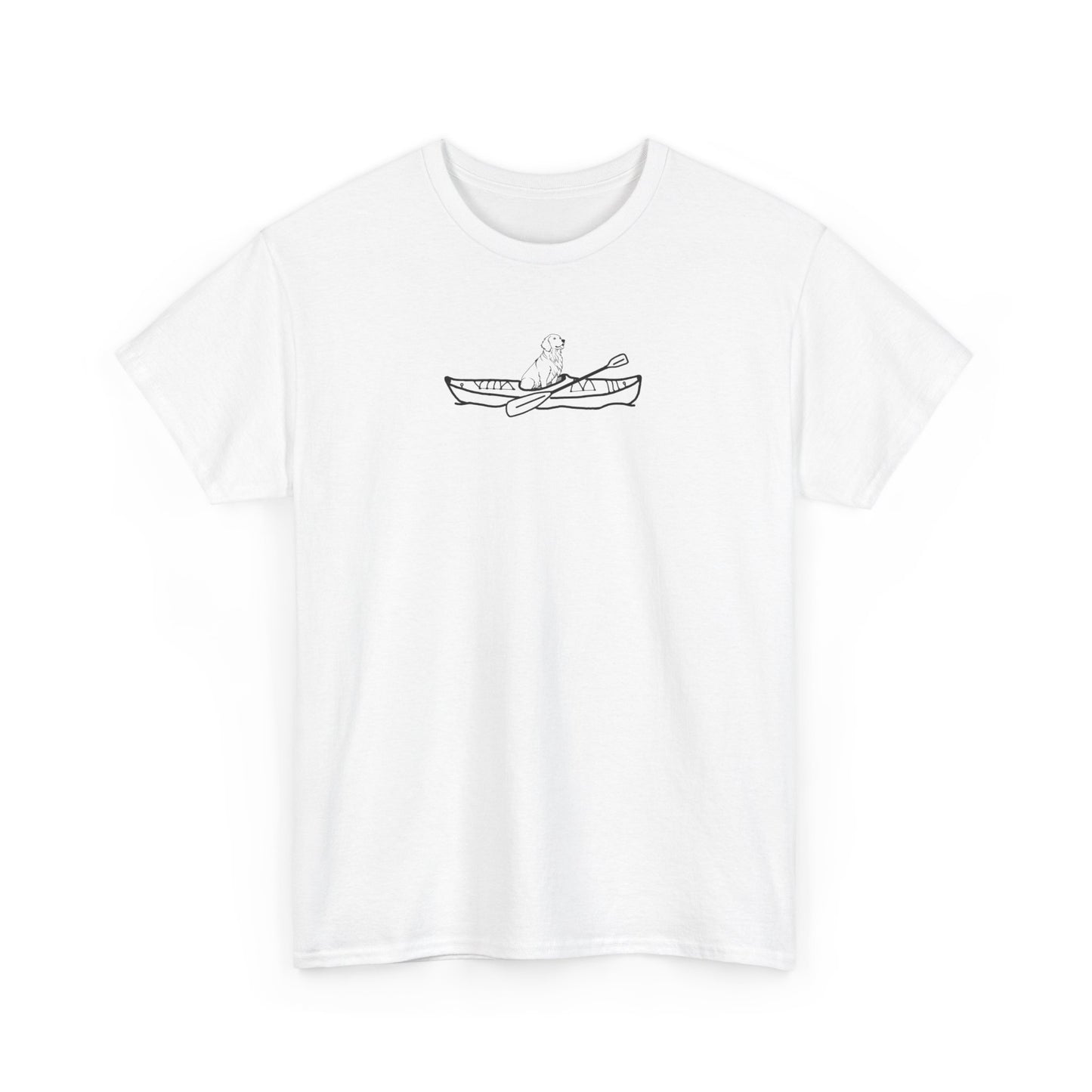 Unisex Heavy Cotton Tee (Kayak Dog Golden Retriever Design)