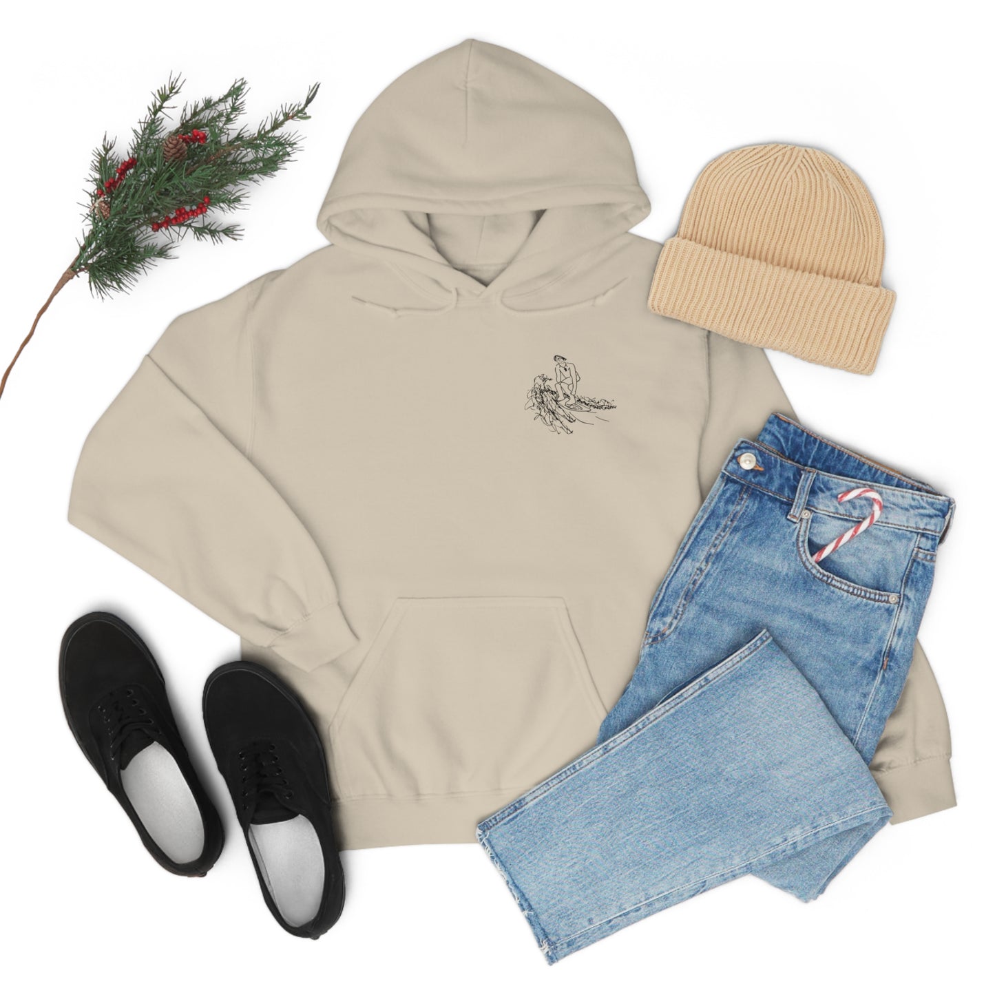 Surf Sketch Patch, Malibu Wakesetter - Lac LaBelle Unisex Heavyweight Hooded Sweatshirt