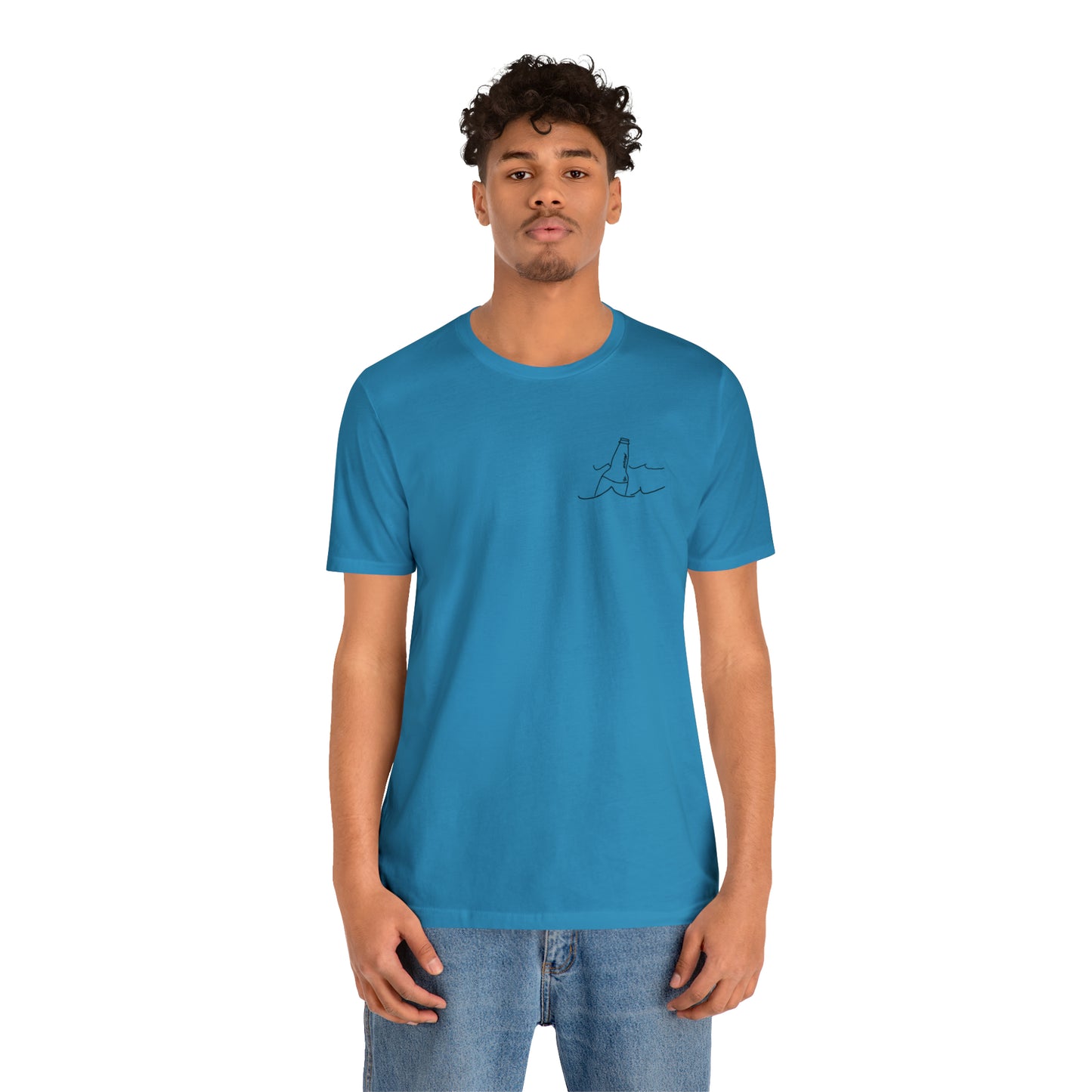 Lac LaBelle, Bottle Front & Surfing Sketch -Unisex Lightweight Short Sleeve Tee