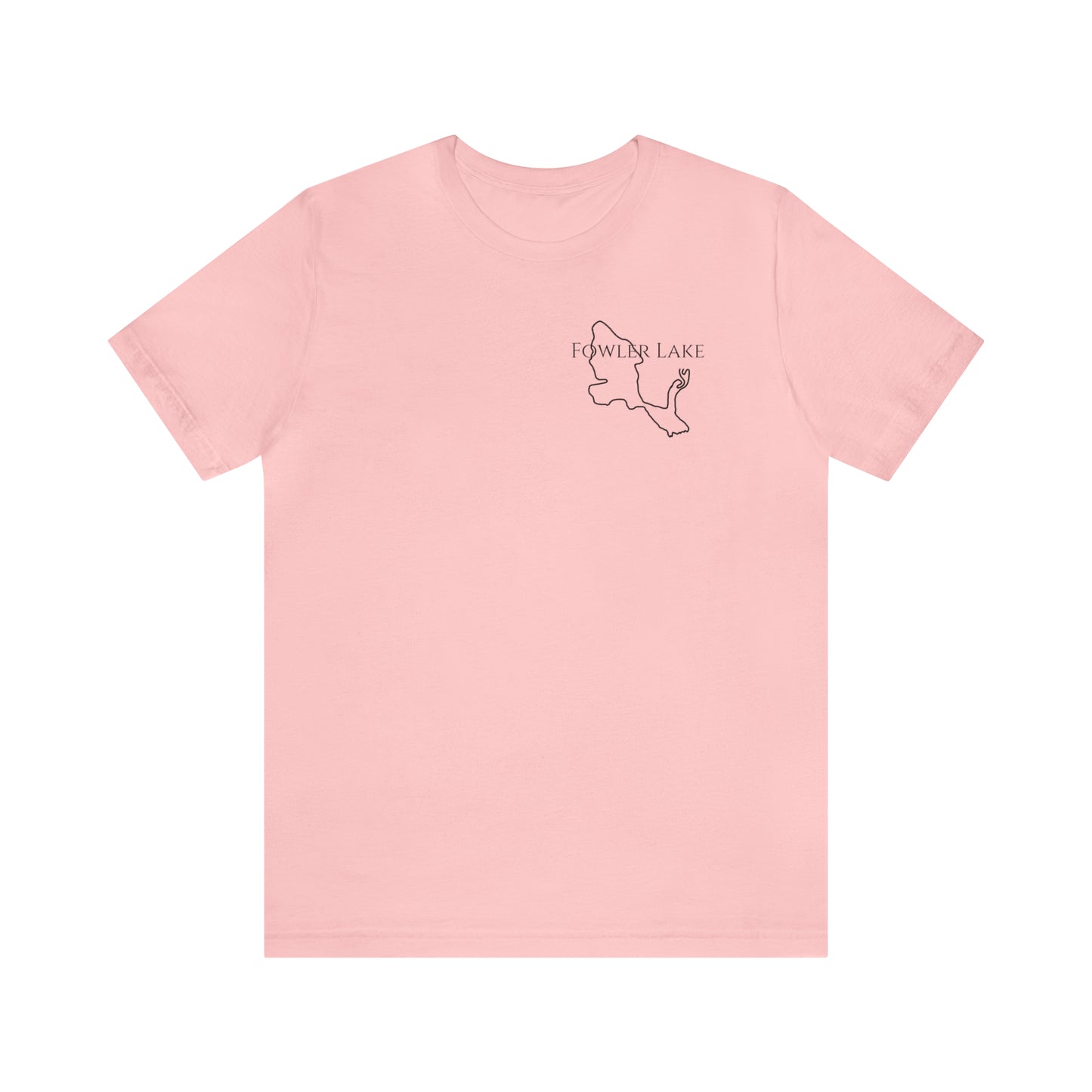 Fowler Lake front, Fishing with Blue Background - Bella & Canvas Unisex Short Sleeve Tee