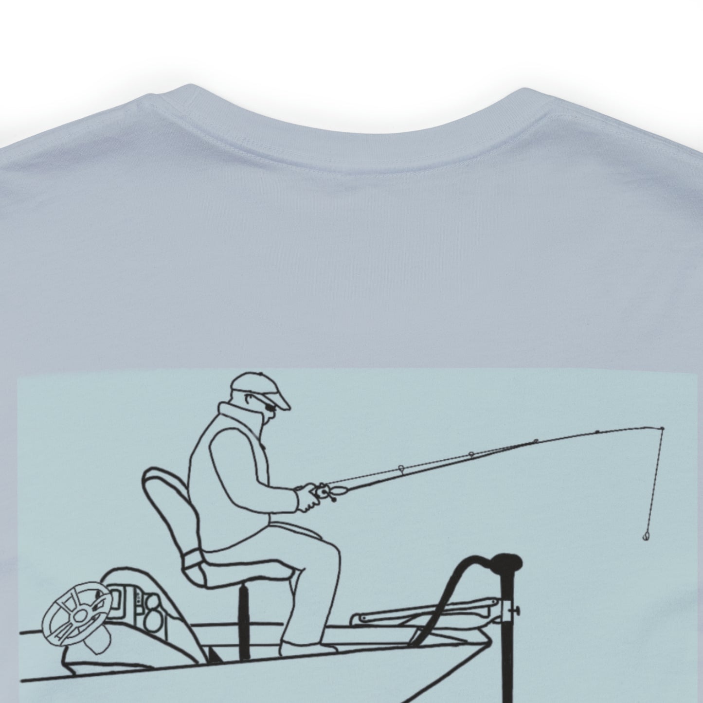 Fowler Lake front, Fishing with Blue Background - Bella & Canvas Unisex Short Sleeve Tee