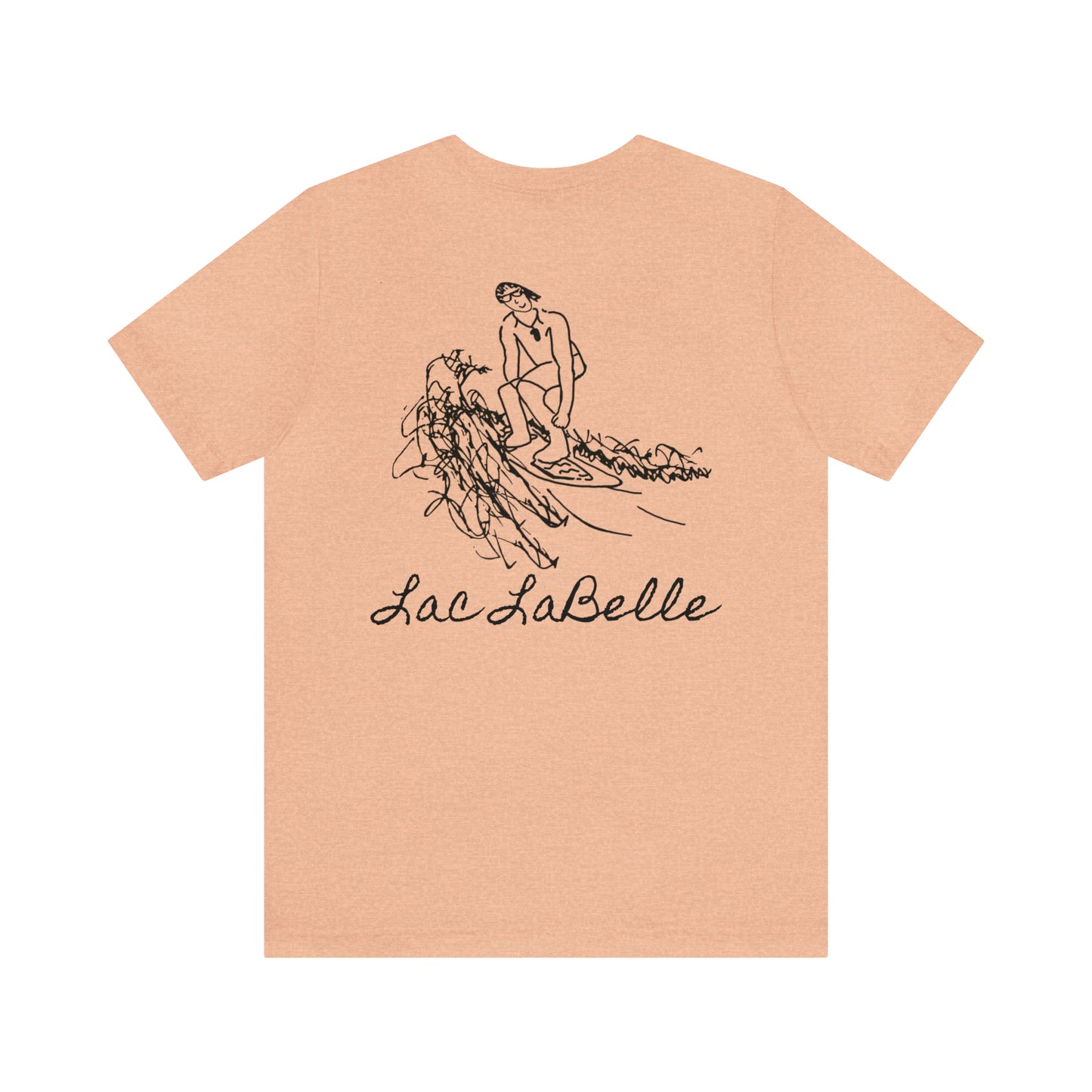 Lac LaBelle, Bottle Front & Surfing Sketch -Unisex Lightweight Short Sleeve Tee