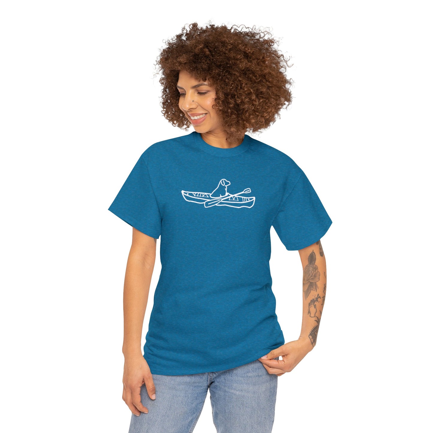 Unisex Heavy Tee Shirt - Kayak Dog